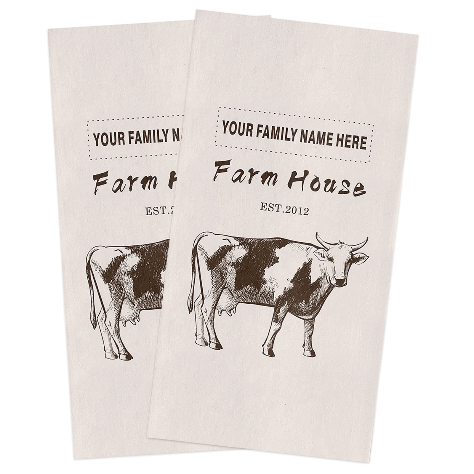 Farmhouse Cow Print Kitchen Towels Set - 2 Pack Absorbent Cotton Dishcloths, 18x28 Inches, Rustic Bar & Tea Towels for Farmhouse Decor, Dish Drying, and Hand Wiping