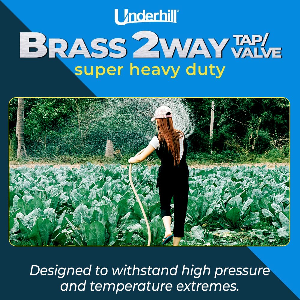 Heavy-Duty Brass 2-Way Garden Hose Splitter Adapter with Shut Off Valve - 3/4 Inch Hose Thread - Perfect for Lawn Irrigation, Car Washing & Outdoor Watering - A-HB2
