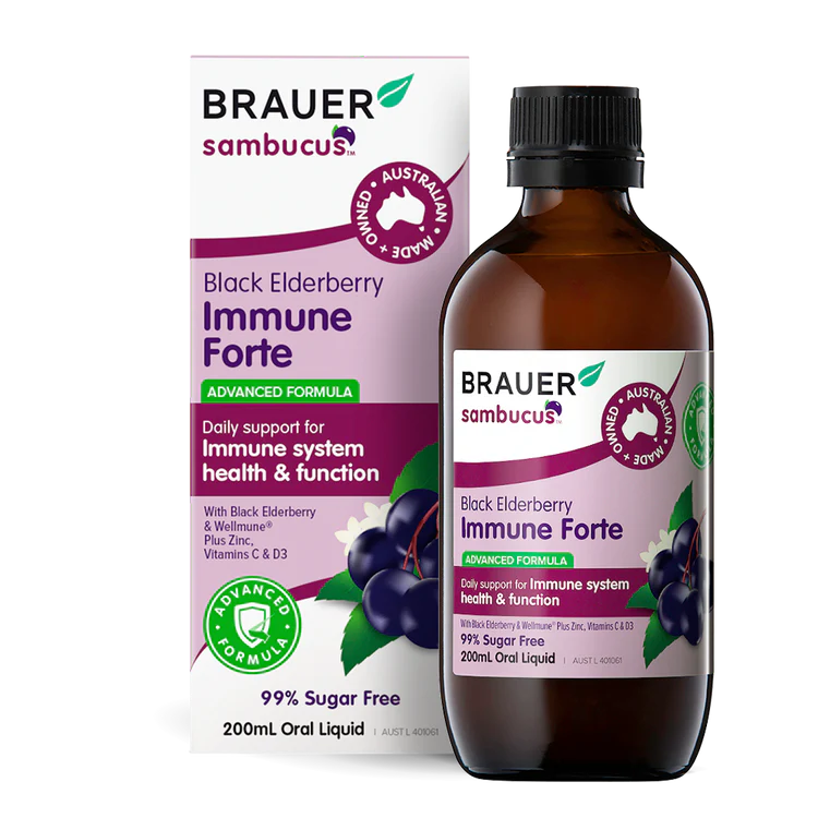 Brauer Sambucus Black Elderberry Cold & Flu Forte - Immune Support Supplement for Adults & Kids - Boost Immunity During Cold & Flu Season - Great for Travel, School & Work Wellness