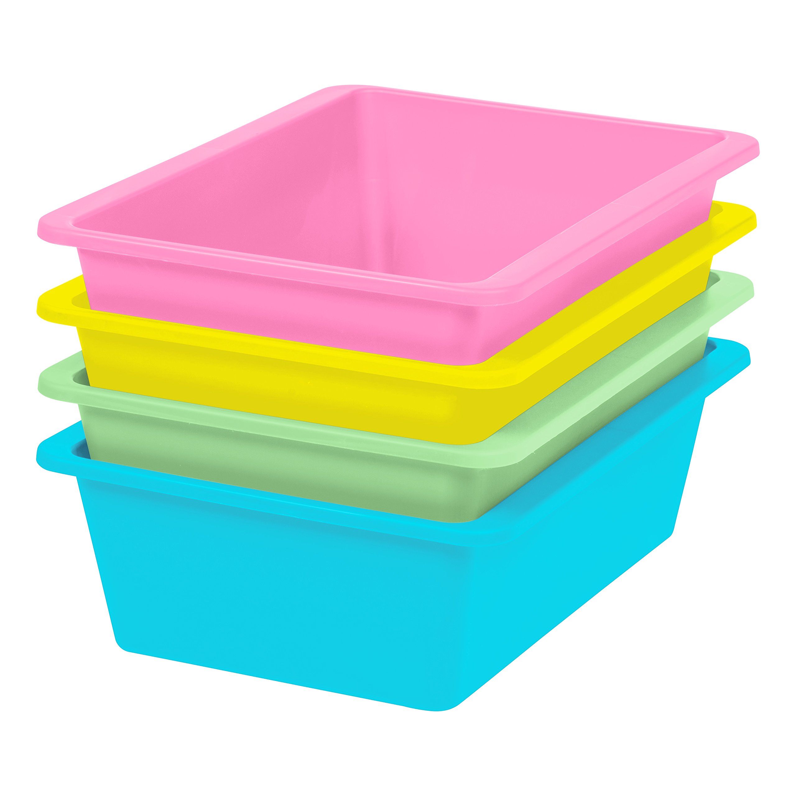 Pastel Plastic Storage Bins - 4 Pack Large Stackable Organizing Containers for Sensory Bins, Craft Supplies, Home Office & School Organization - Perfect for Kids' Toys, Art Materials & Classroom Storage