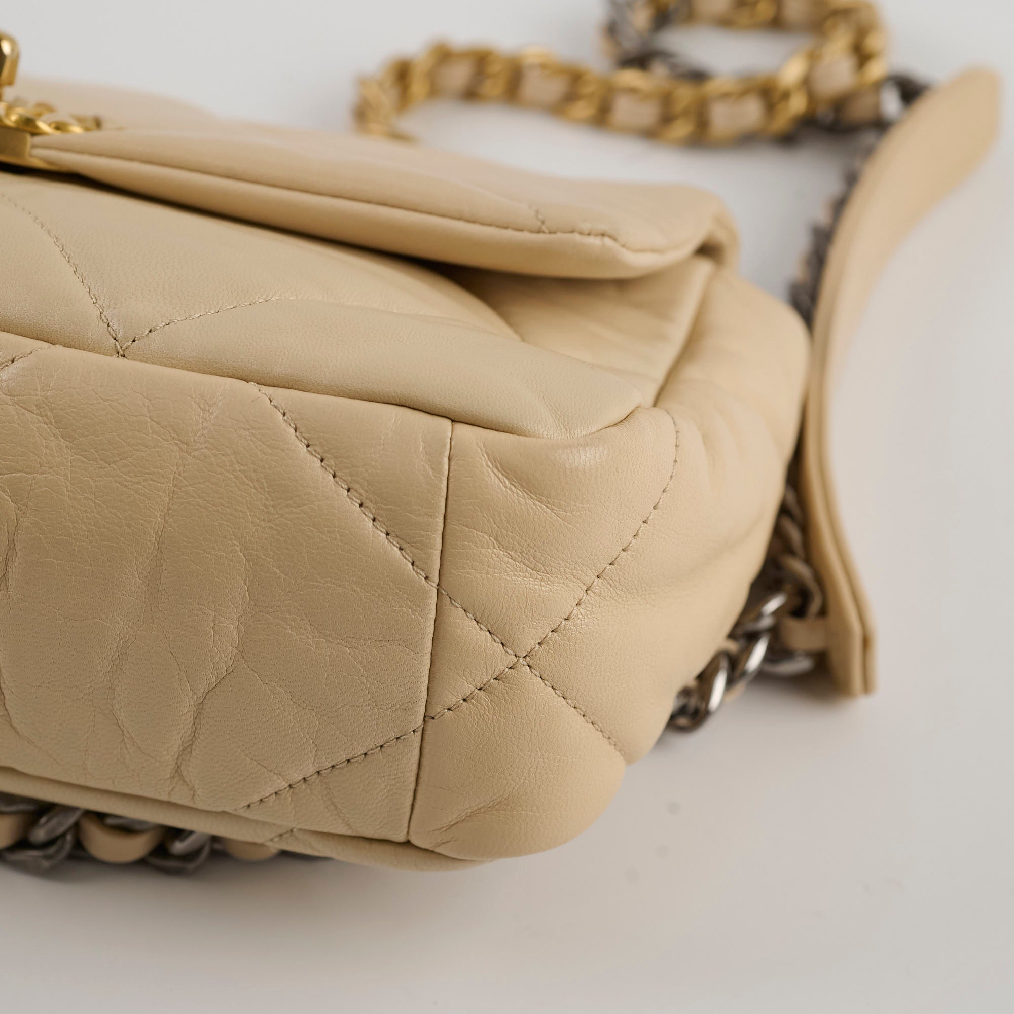 Chanel 19 Small Beige Flap Bag - 30cm Luxury Quilted Leather Shoulder Bag for Women | Perfect for Date Night, Office & Special Occasions