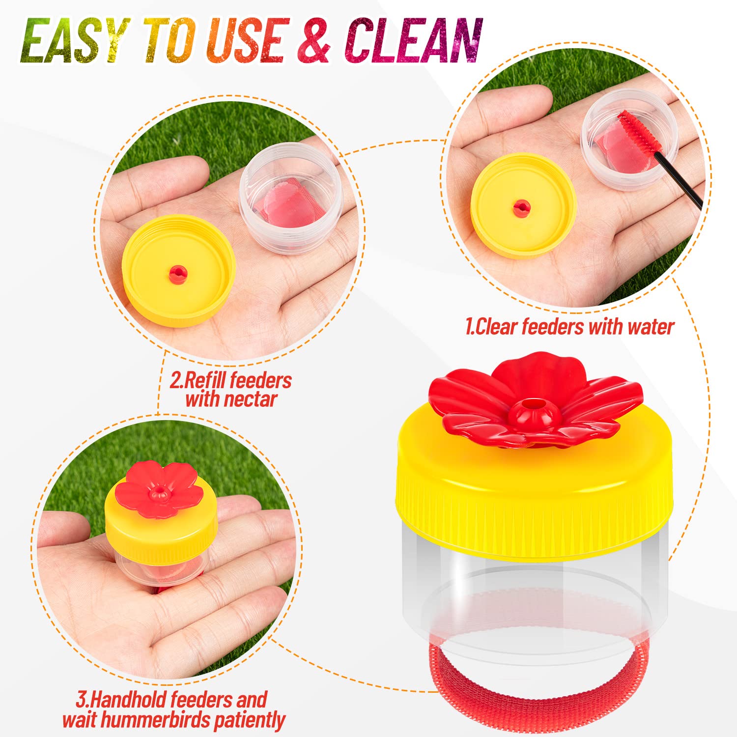 Handheld Hummingbird Feeder Kit - 4Pcs with Cleaning Brushes for Outdoor Bird Watching