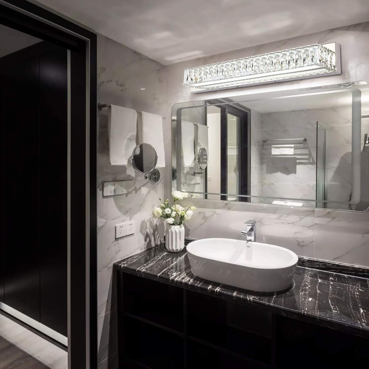 ZUZITO Modern Crystal LED Vanity Light Fixtures - Bathroom Mirror Lights with Adjustable Brightness for Makeup, Shaving & Grooming