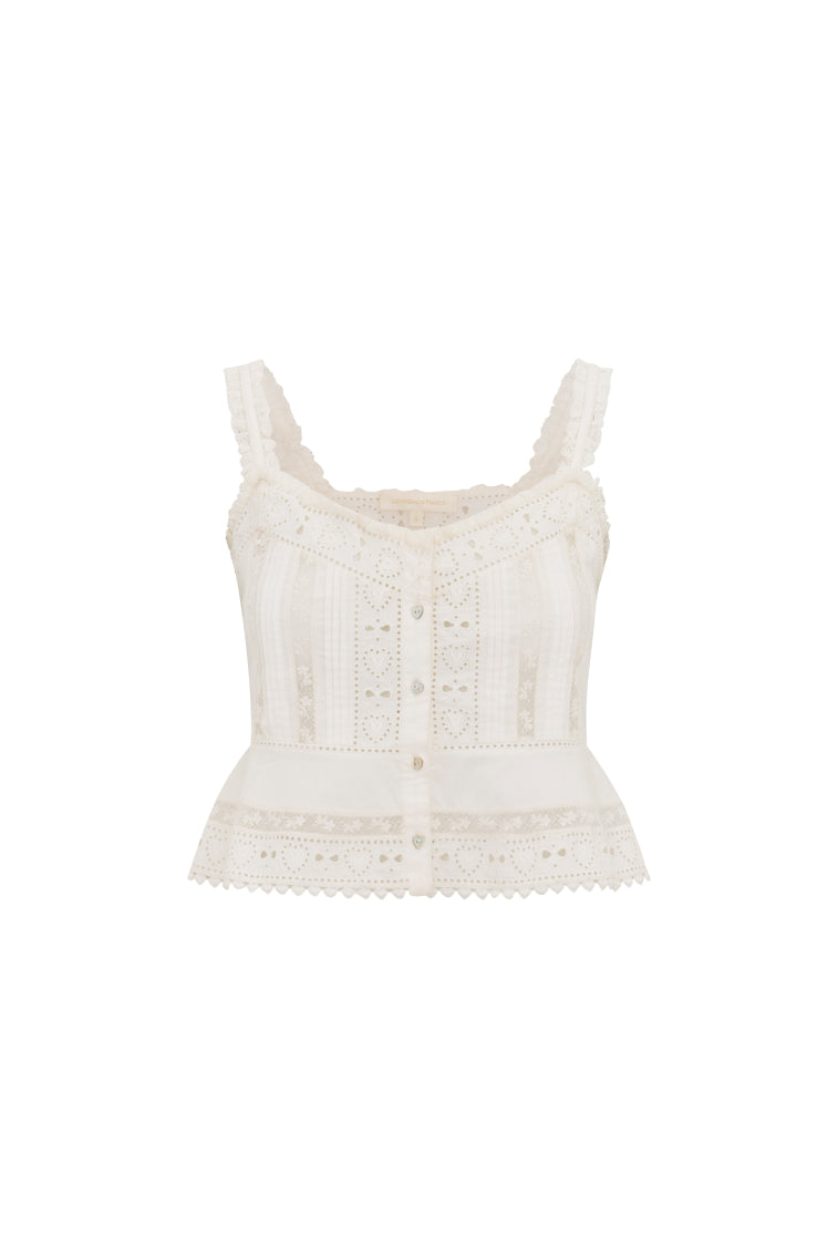 Karmina Heart Eyelet Lace Tank Top for Women - Floral Embroidered Summer Blouse - Perfect for Beach, Date Night & Casual Outfits