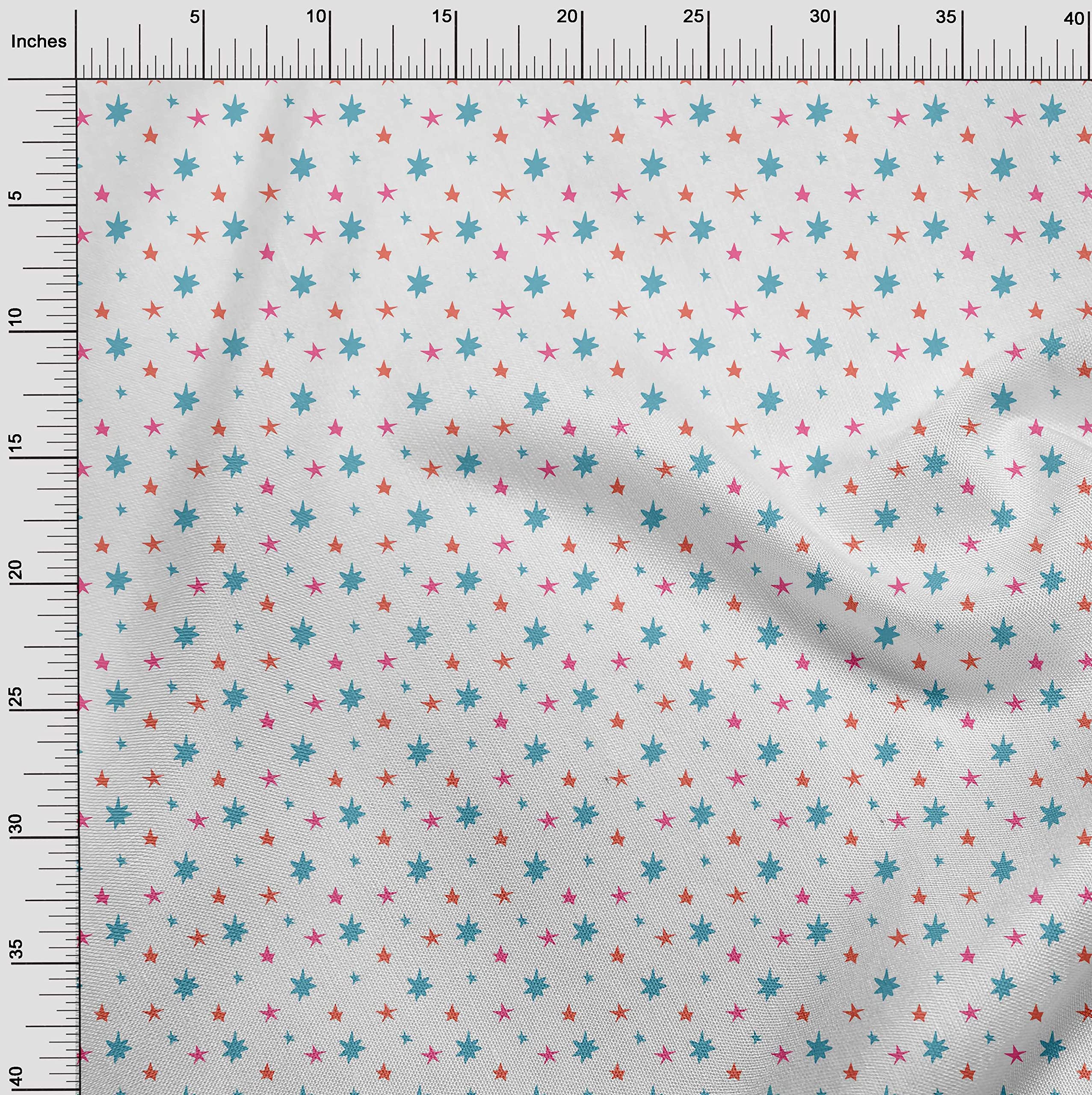 oneOone Rayon White Fabric with Stars Print - 56 Inch Wide Sewing Material by The Yard for DIY Clothing, Dresses, Quilting & Home Decor Projects