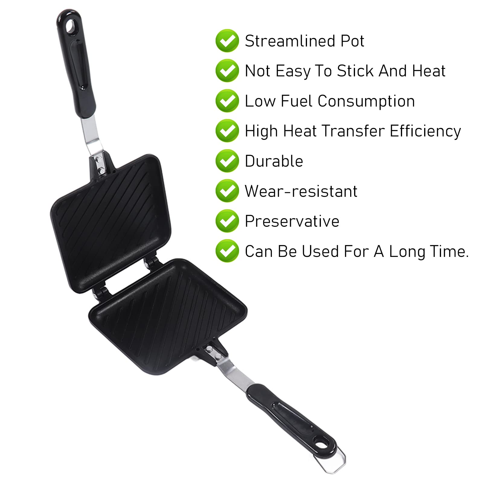 **Nonstick Double-Sided Frying Pan with Flat Bottom – Aluminum Alloy Waffle Maker & Panini Press – Dual Handles for Easy Cooking – Perfect for Breakfast Sandwiches, Grilled Cheese & Pancakes**