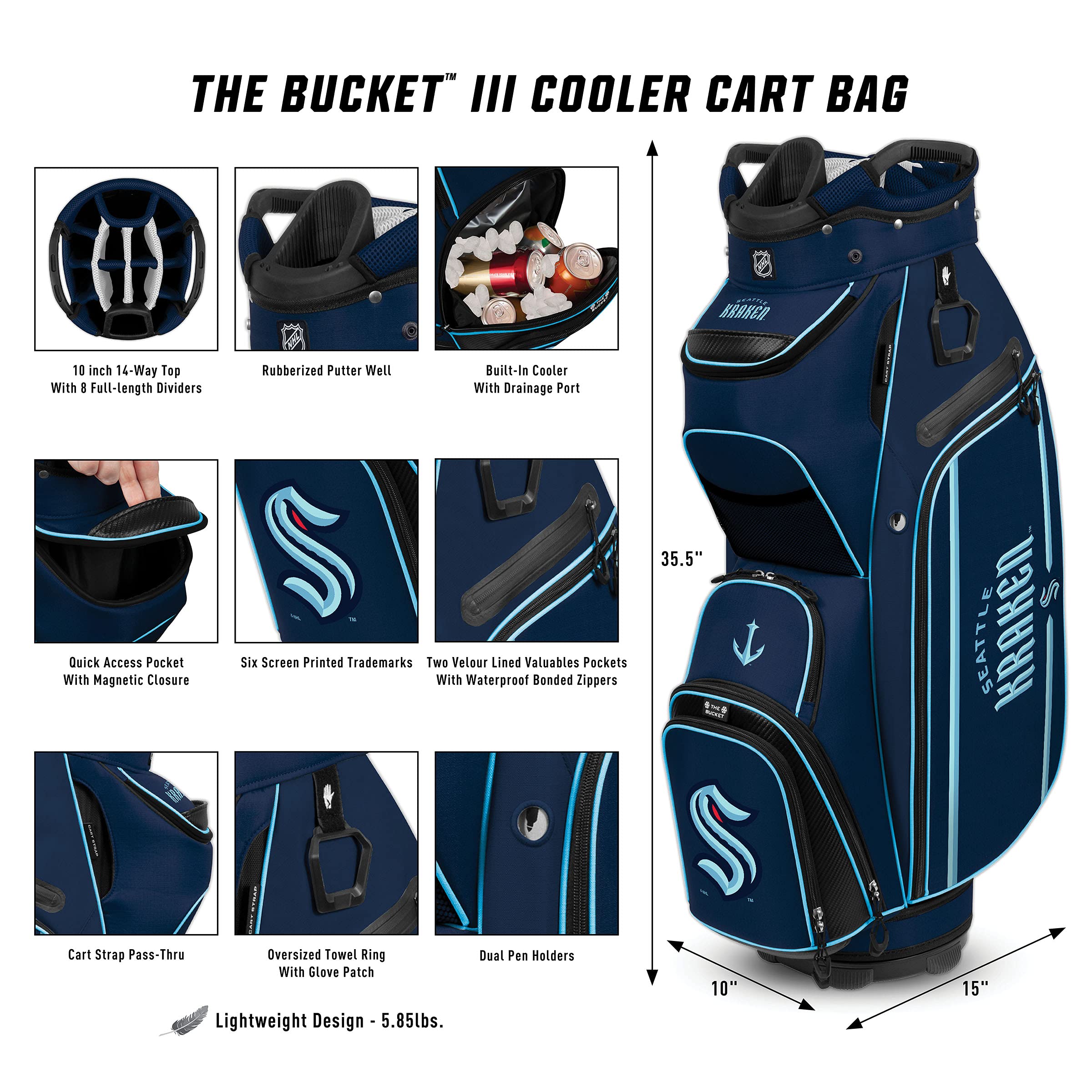 Team Effort NHL The Bucket III Cooler Cart Golf Bag - Portable Insulated Cooler for Golf, Tailgating & Outdoor Events - Perfect for Sports Fans & Beer Enthusiasts