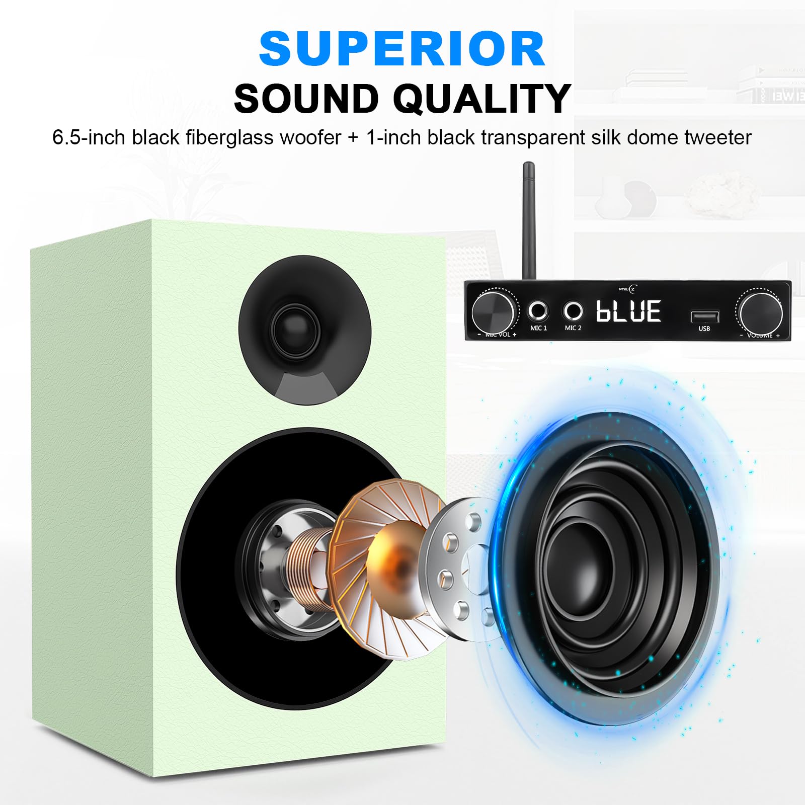 Premium Passive Bookshelf Speakers with Detachable Magnetic Grille & Hi-Fi Amplifier | Studio-Grade Audio for Vinyl, TV, Wireless Streaming | Avocado Green Finish | Perfect for Home Theater, Music Studio & Living Room Decor