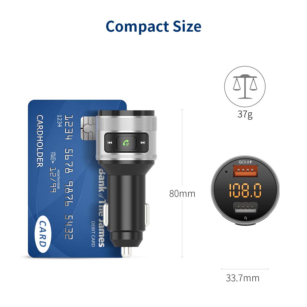 ZeaLife Bluetooth FM Transmitter for Car - QC 3.0 Fast Charger with Hands-Free Calling & Music Player | Perfect for Road Trips & Commuting