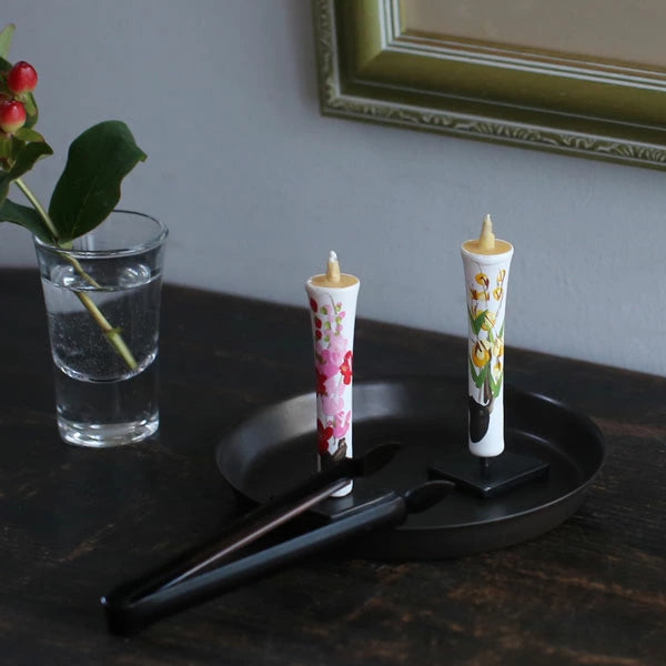 DAIYO Hand-Painted Floral Rice Wax Candles - 5-Piece Set | Japanese Wa Rousoku Traditional Candles for Home Decor, Meditation & Aromatherapy