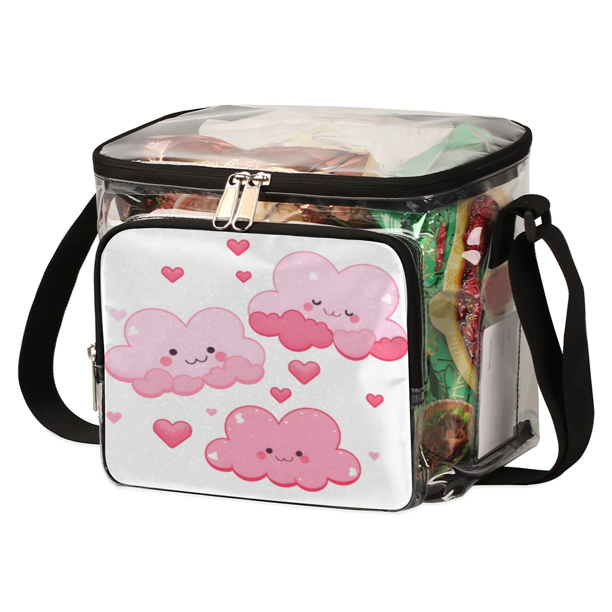 GzLeyigou Cute Pink Clouds Clear Tote Bag with Handles - Transparent Crossbody Shoulder Bag for Lunch, Outdoor, Travel, Picnic - Perfect for Concerts, Sports Events & Stadium Approved (Stadium-Friendly Clear Purse for Women & Girls)