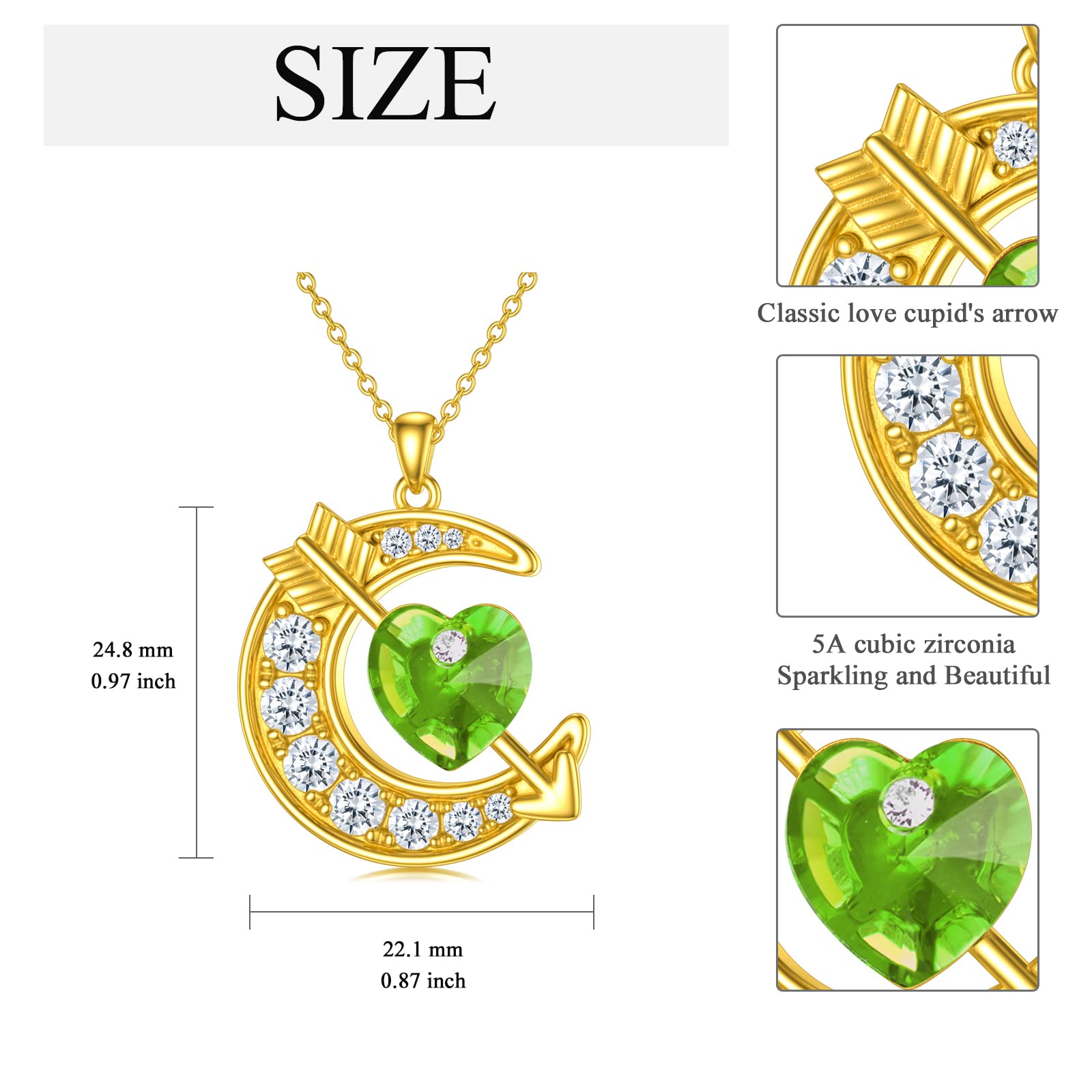 OCJ Sterling Silver Moon Birthstone Pendant Necklace for Women - Classic Love Arrow Crystal Jewelry with Birthstone | Perfect Birthday, Christmas Gift for Her, Daughter, Teens & Girls | Elegant Everyday Wear & Special Occasion Jewelry