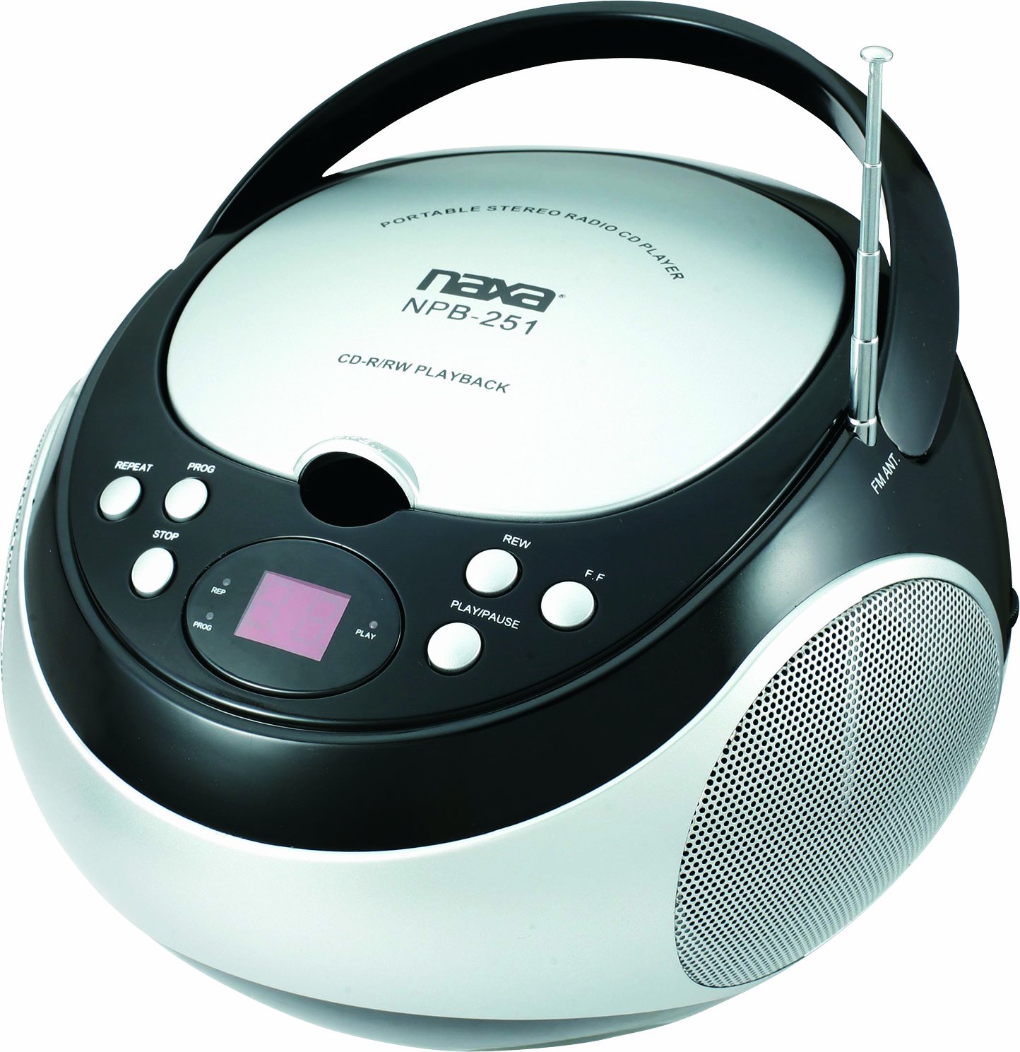 NAXA Electronics NPB-251BK Portable CD Player with AM/FM Stereo Radio, Headphone Jack & Carrying Handle - Perfect for Travel, Home, and Outdoor Use - Black