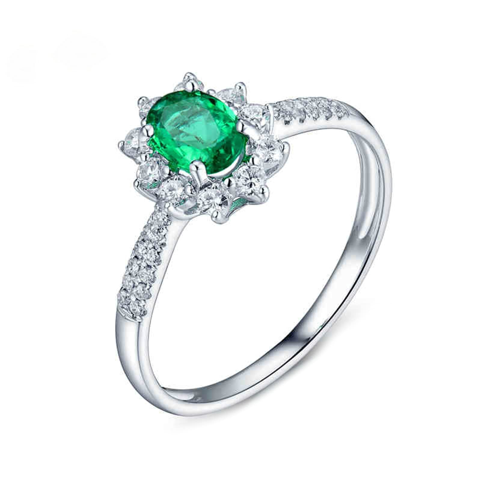 18K White Gold Emerald Moissanite Engagement Ring for Women - Elegant 925 Silver Wedding Band, Perfect for Proposals, Anniversaries & Special Occasions