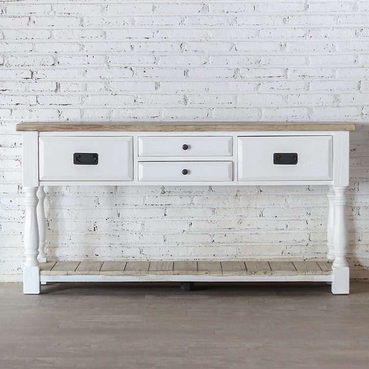 Handmade Indian Solid Mango Wood Console Table - White Hall Entryway Furniture for Living Room, Foyer & Home Decor | Ethreal Whites