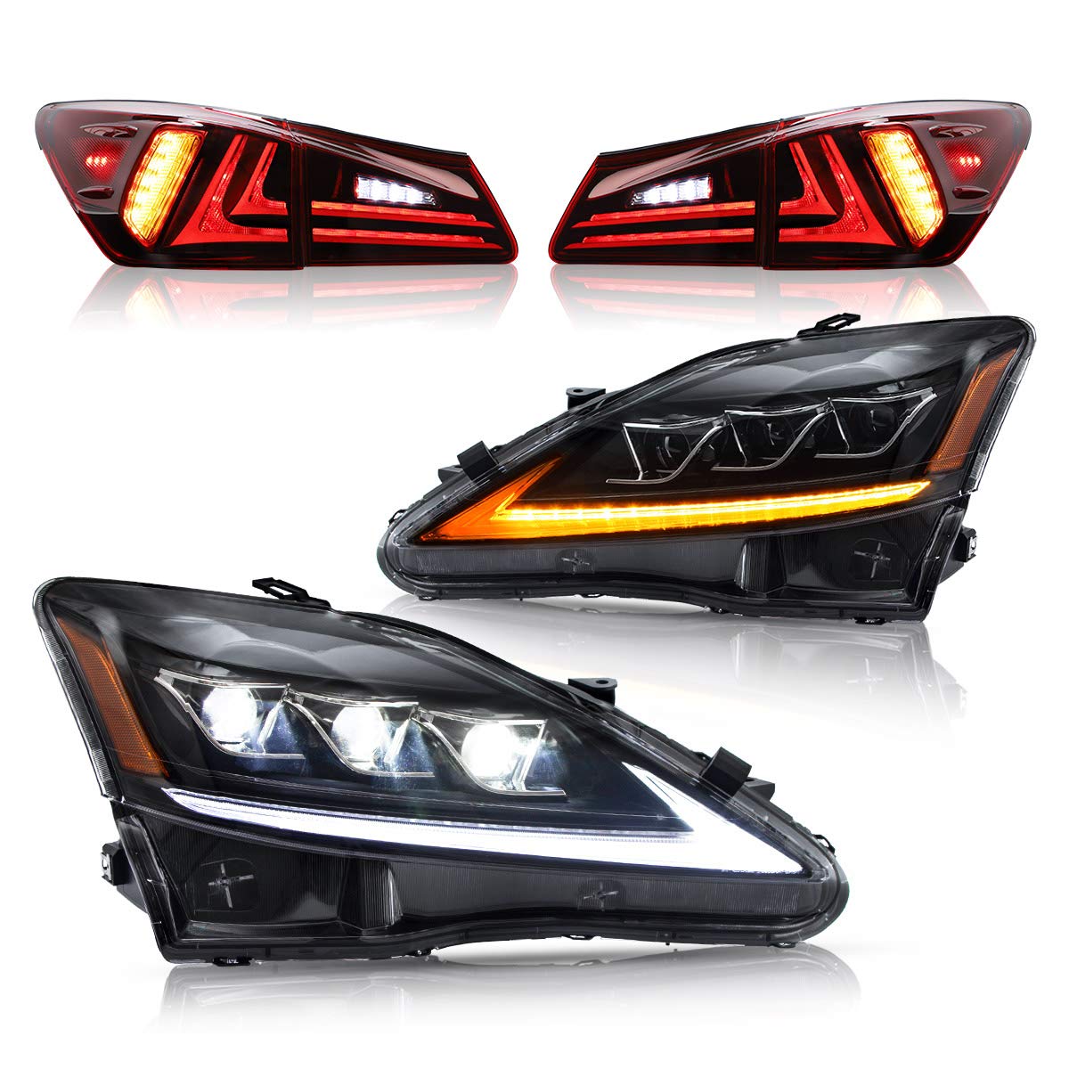 VLAND LED Headlights & Tail Lights for Lexus IS250/350 2006-2012 - Amber/Red - Upgrade Your Ride
