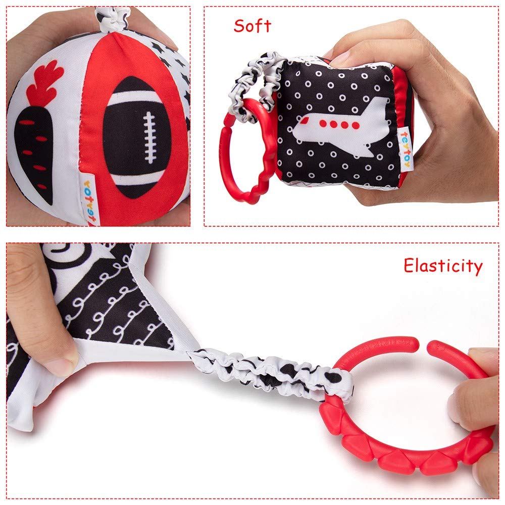 TeyToys High Contrast Black & White Baby Stroller Toys with Rattle - Newborn Sensory Toys for 0-12 Months - Easy Clip Hanging Developmental Toys for Crib, Car Seat & Stroller - Perfect for Visual Stimulation & Early Learning