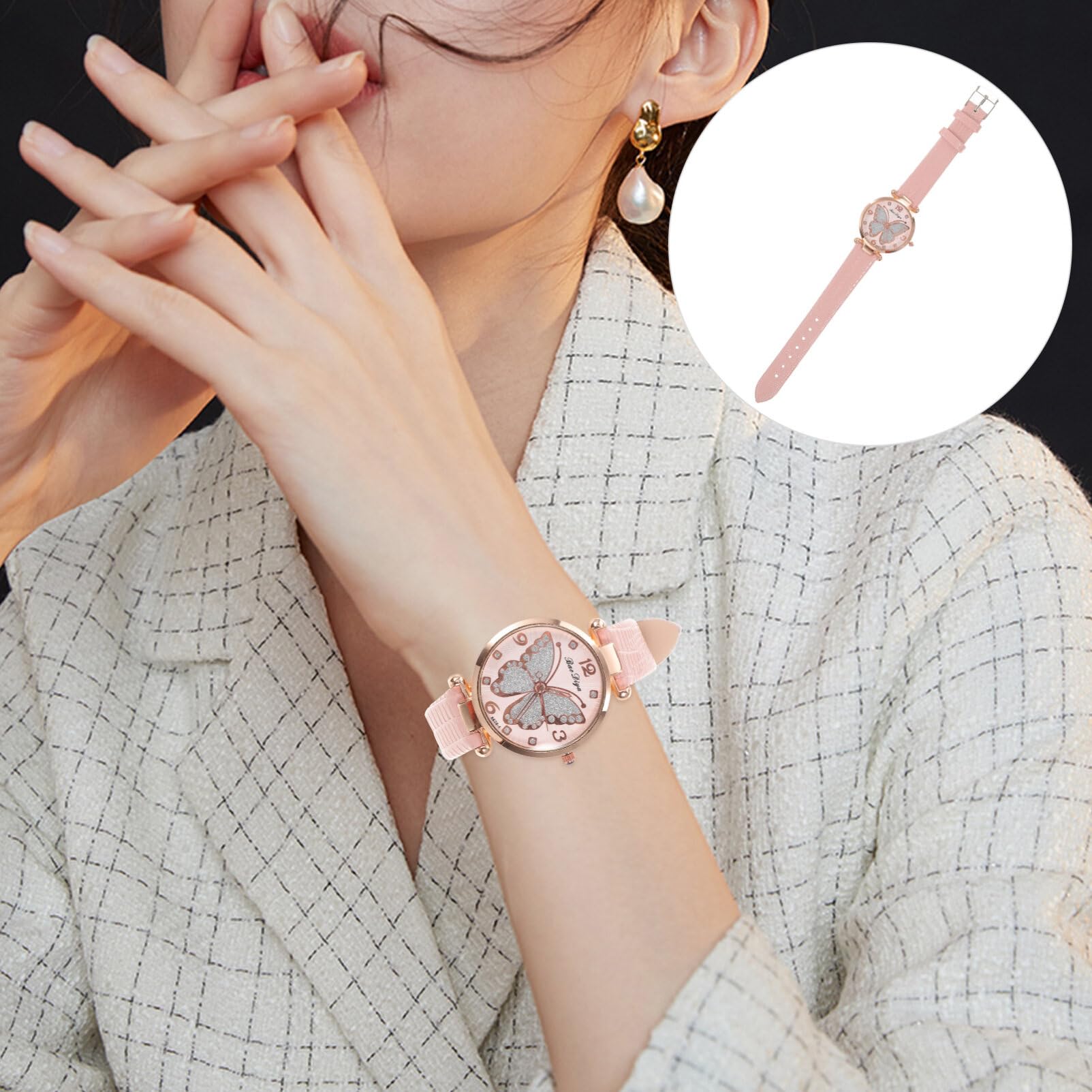 SOIMISS Rhinestone Butterfly Design Women's Watch - Elegant Casual & Simple Timepiece for Ladies | Perfect for Daily Wear, Office, Parties & Special Occasions