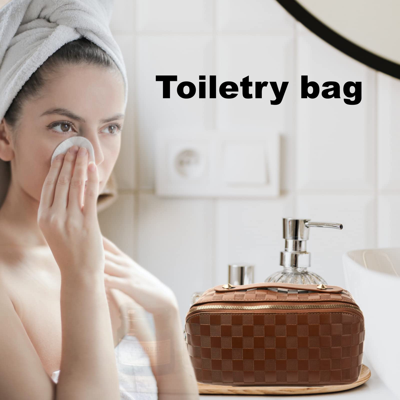 Large Capacity Travel Makeup Brush Bag for Women | 2023 New Waterproof PU Leather Cosmetic Organizer | Portable Toiletry Bag for Travel, Gifts & Daily Use | Perfect for Airplane, Gym & Home Storage (Brown)