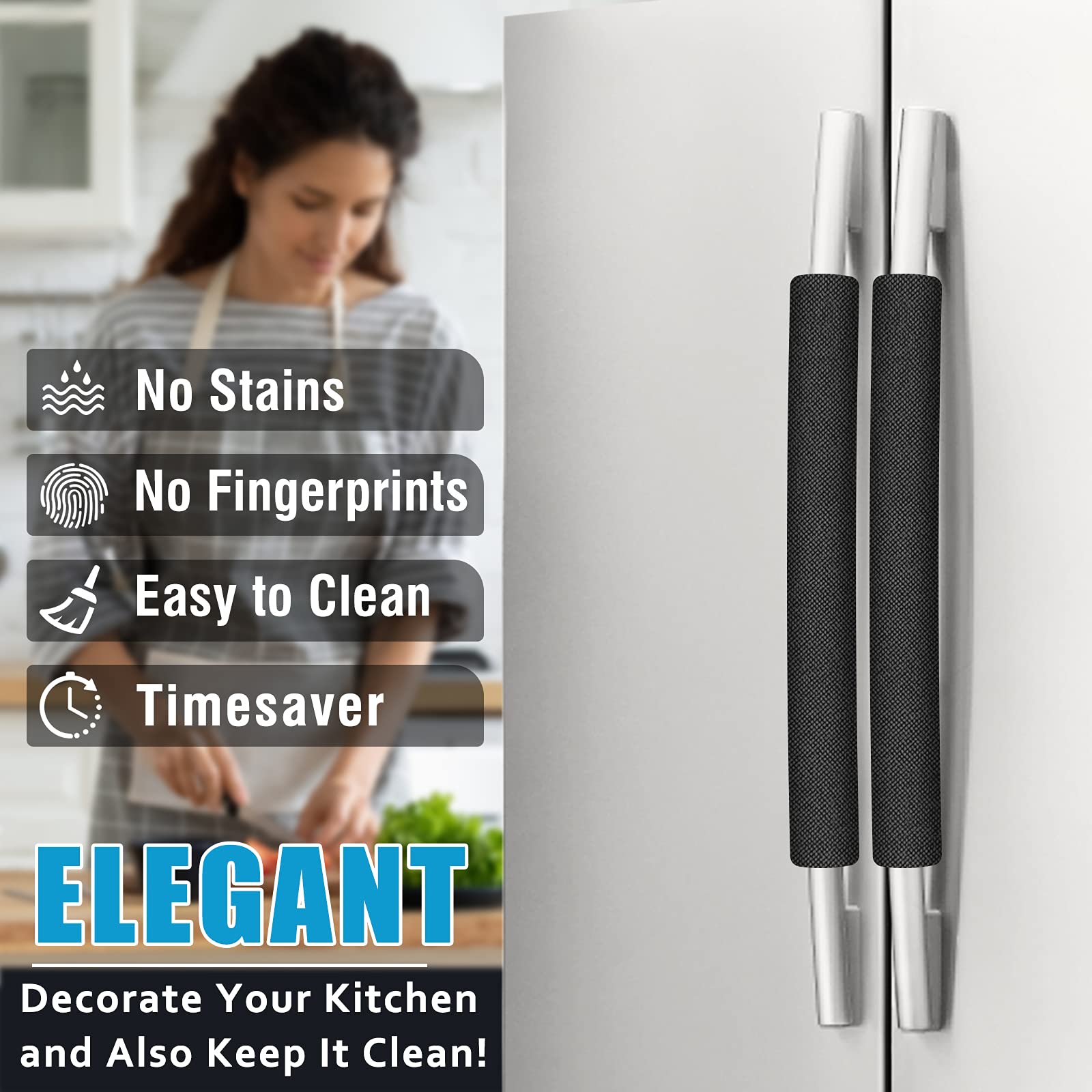 6-Pack Refrigerator Door Handle Covers - Washable & Trimmable Fridge Handle Protectors - Eliminate Dirty Handprints - Black Kitchen Decor Accessories - Perfect for Modern Kitchens & Busy Families