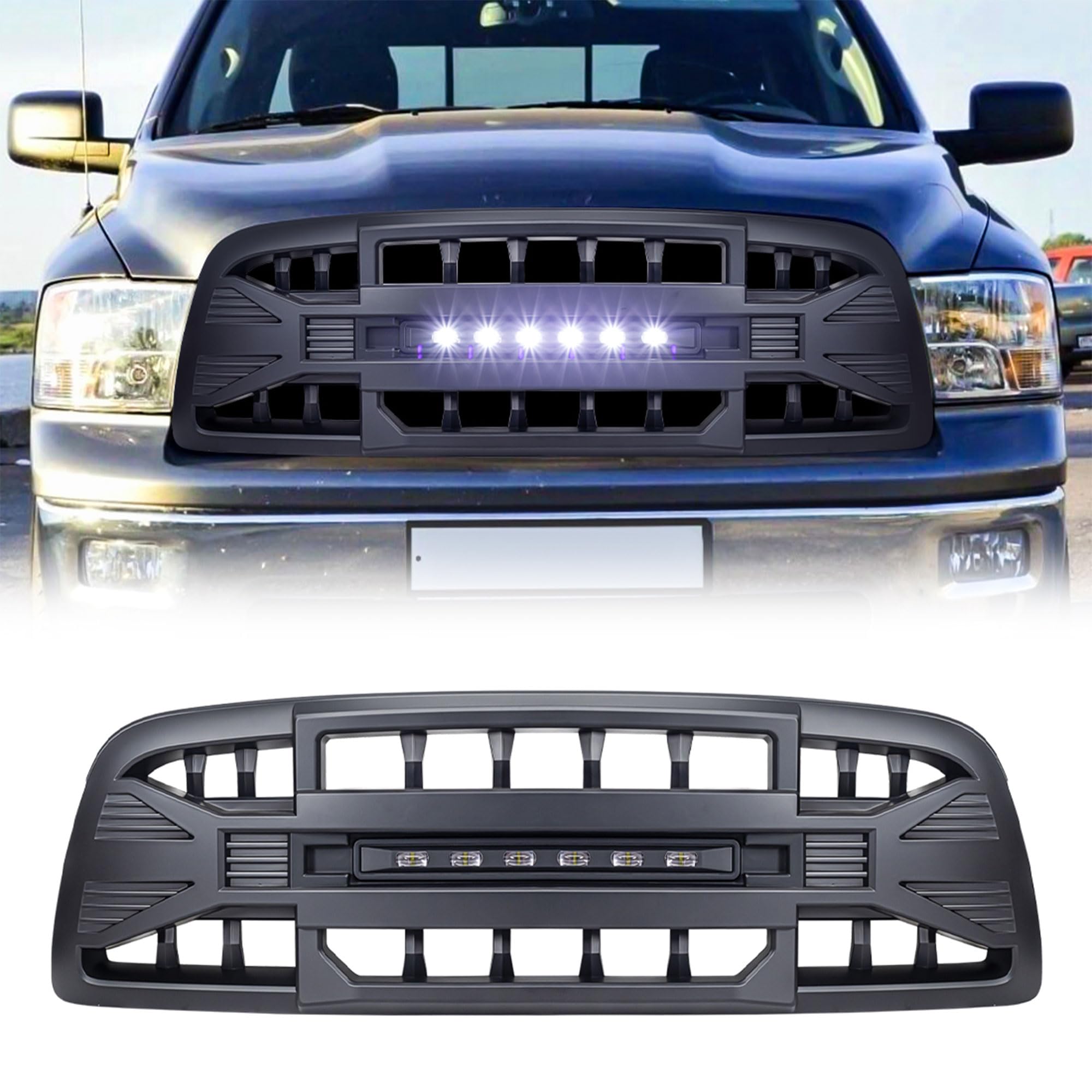 2009-2012 Dodge Ram 1500 Off-Road Armor Grille with LED Lights - Matte Black Truck Front Grille for Enhanced Style & Protection | Perfect for Off-Roading, Truck Shows & Daily Driving