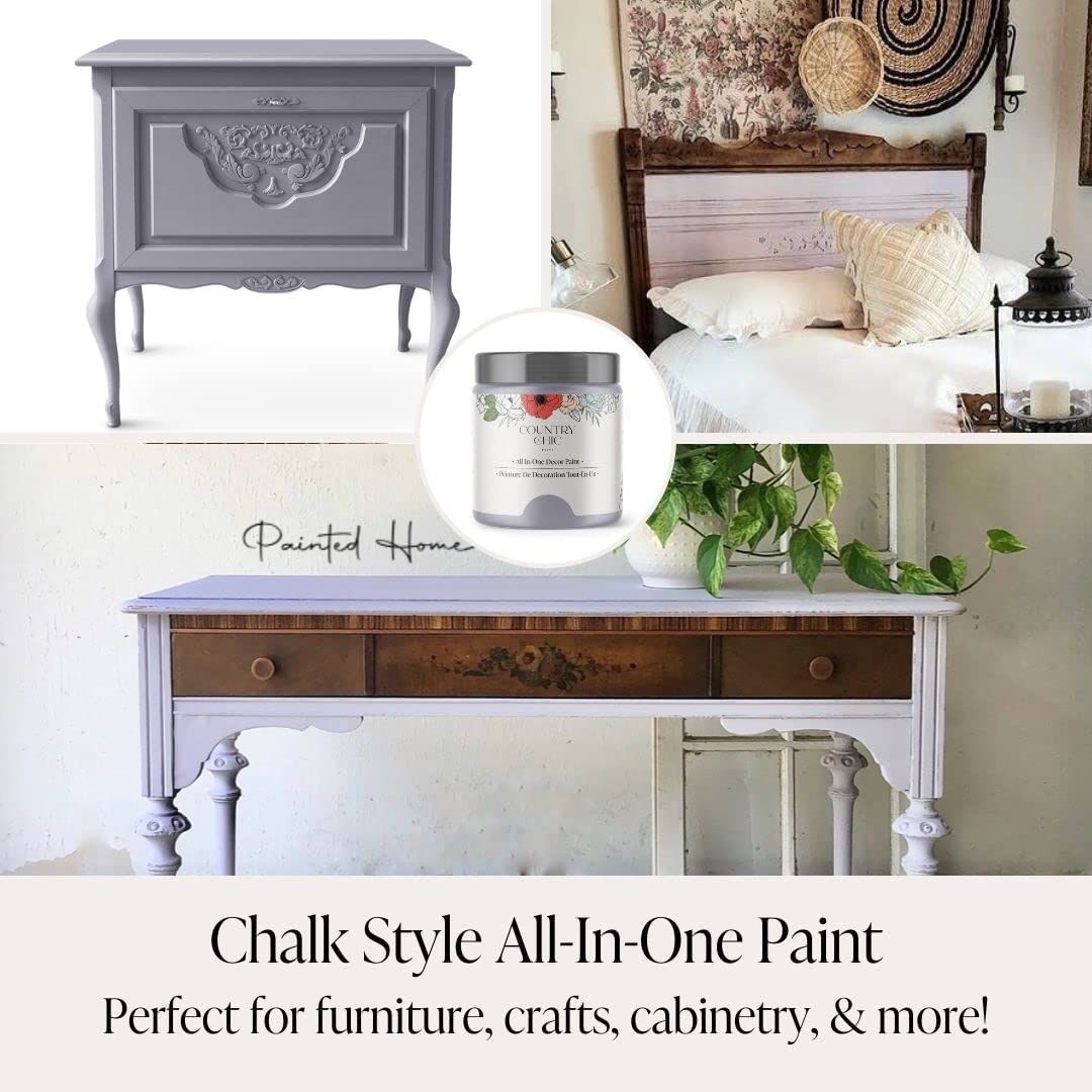 Chalk Style Paint + Clear Coat + Paint Brush Set - DIY Furniture Makeover, Home Decor & Craft Projects - Wisteria (Light Purple) 16 oz - Perfect for Upcycling Old Furniture, Cabinets, and Wooden Decor