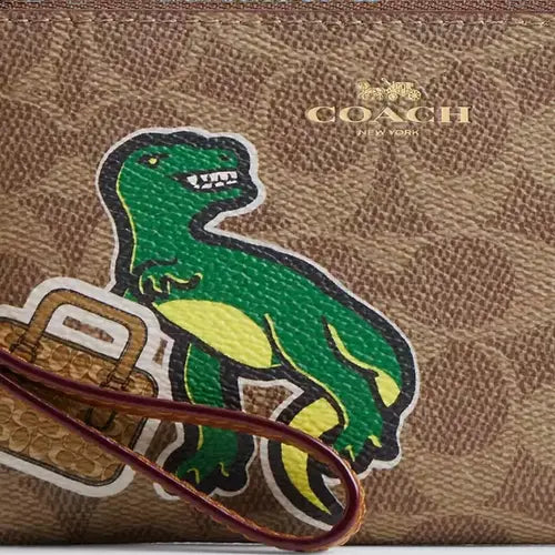 NWT Coach Corner Zip Wristlet Wallet - Signature Canvas & Leather with Sticker Print | Compact Crossbody Purse for Women, Perfect for Everyday Use, Travel & Shopping