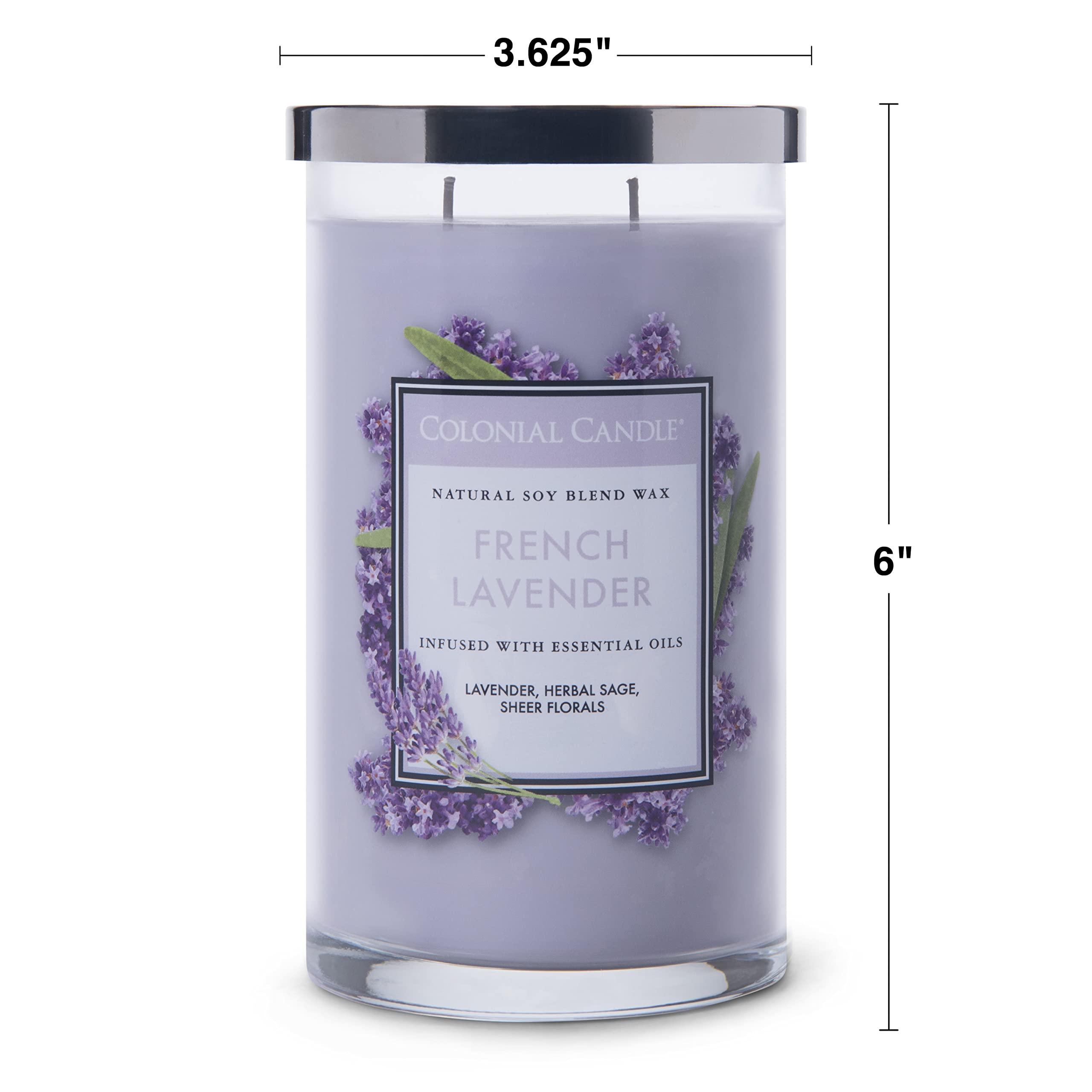 Colonial Candle French Lavender Scented Jar Candle - 19oz 2-Wick Purple Candle with 120-Hour Burn Time | Classic Cylinders Collection | Home Decor, Relaxation & Aromatherapy