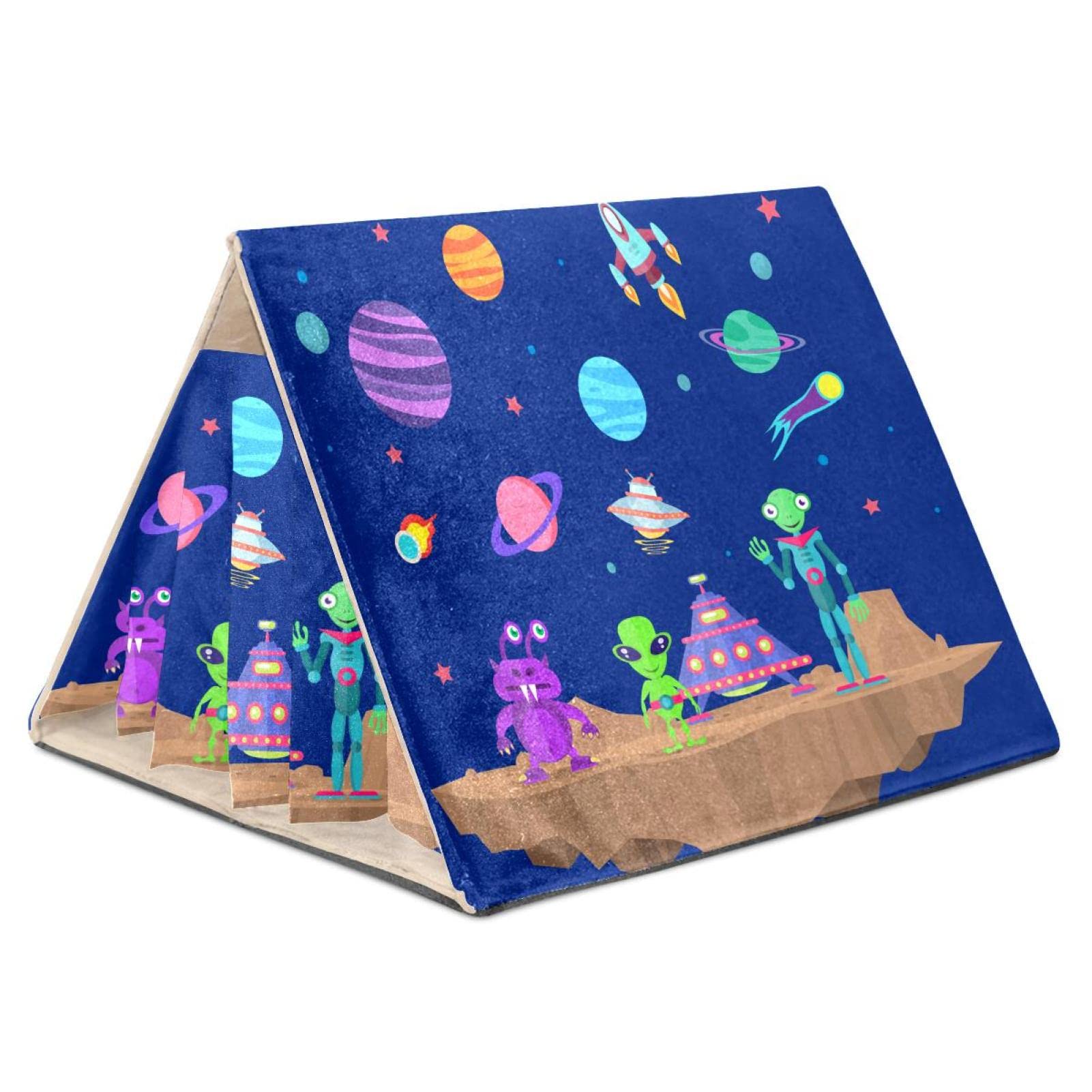 Guinea Pig Hideout House Bed - Cute Cartoon Galaxy Planets Design with Alien Rocket & Rabbit Cave - Cozy Nest for Squirrels, Chinchillas, Hamsters & Hedgehogs | Perfect for Small Pet Cages & Play Areas