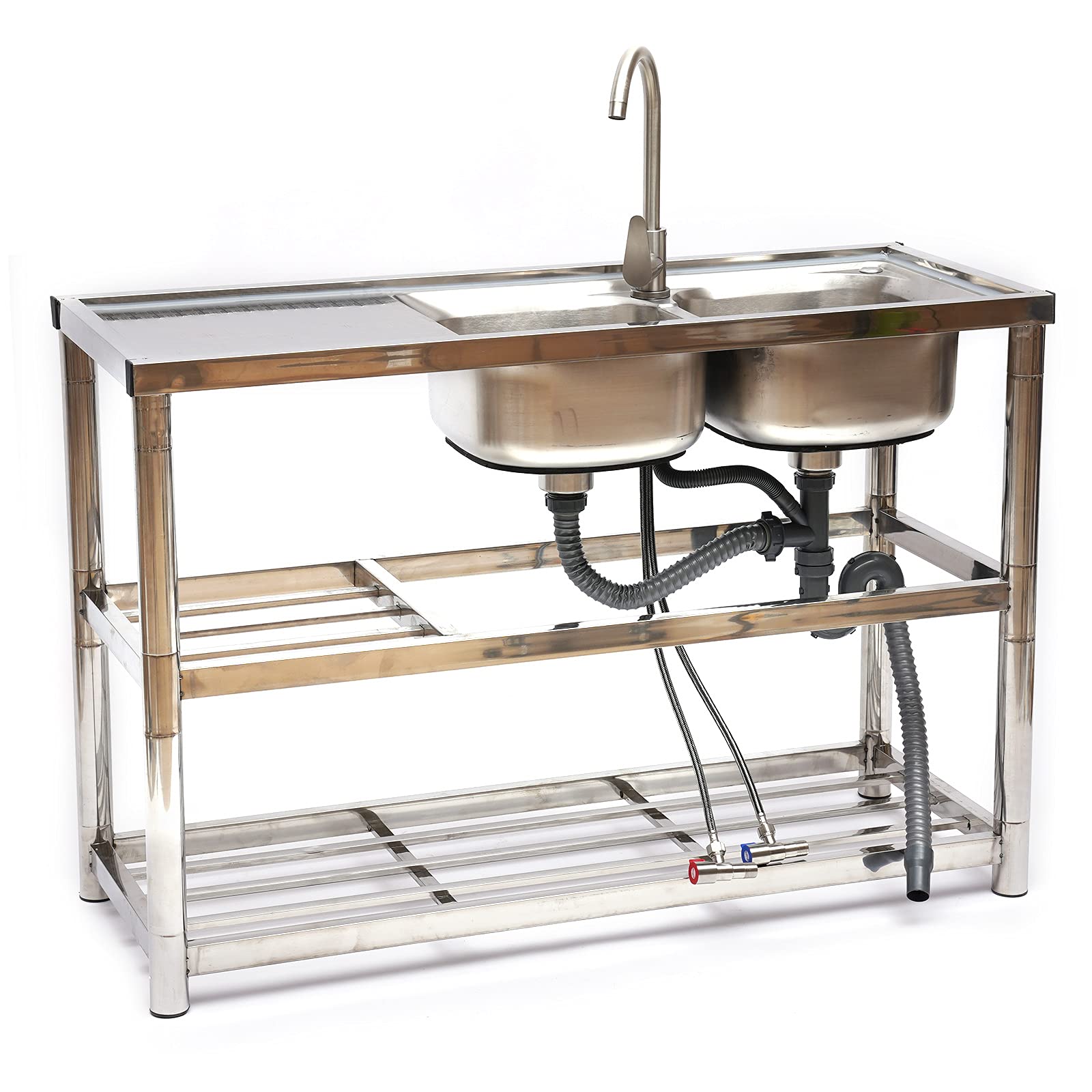 Commercial Stainless Steel 2-Bowl Utility Sink with Faucet - Heavy Duty Kitchen & Catering Prep Table for Home, Restaurant, and Food Service