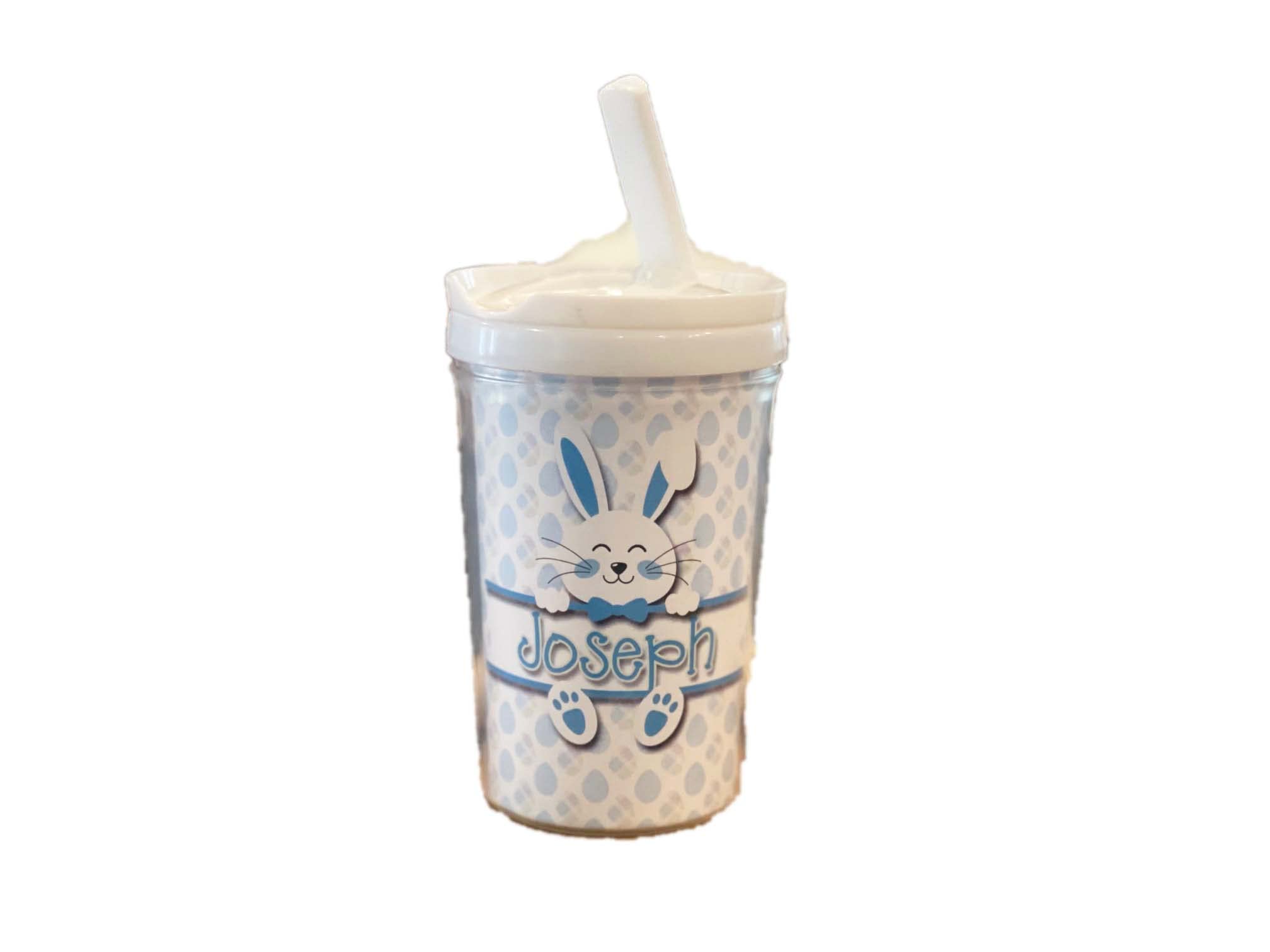 Personalized Easter Bunny Toddler Cups with Lid and Straw - BPA-Free Plastic Kids Drinking Cup for Boys & Girls - Easter Basket Stuffers, Party Favors & Spring Celebrations