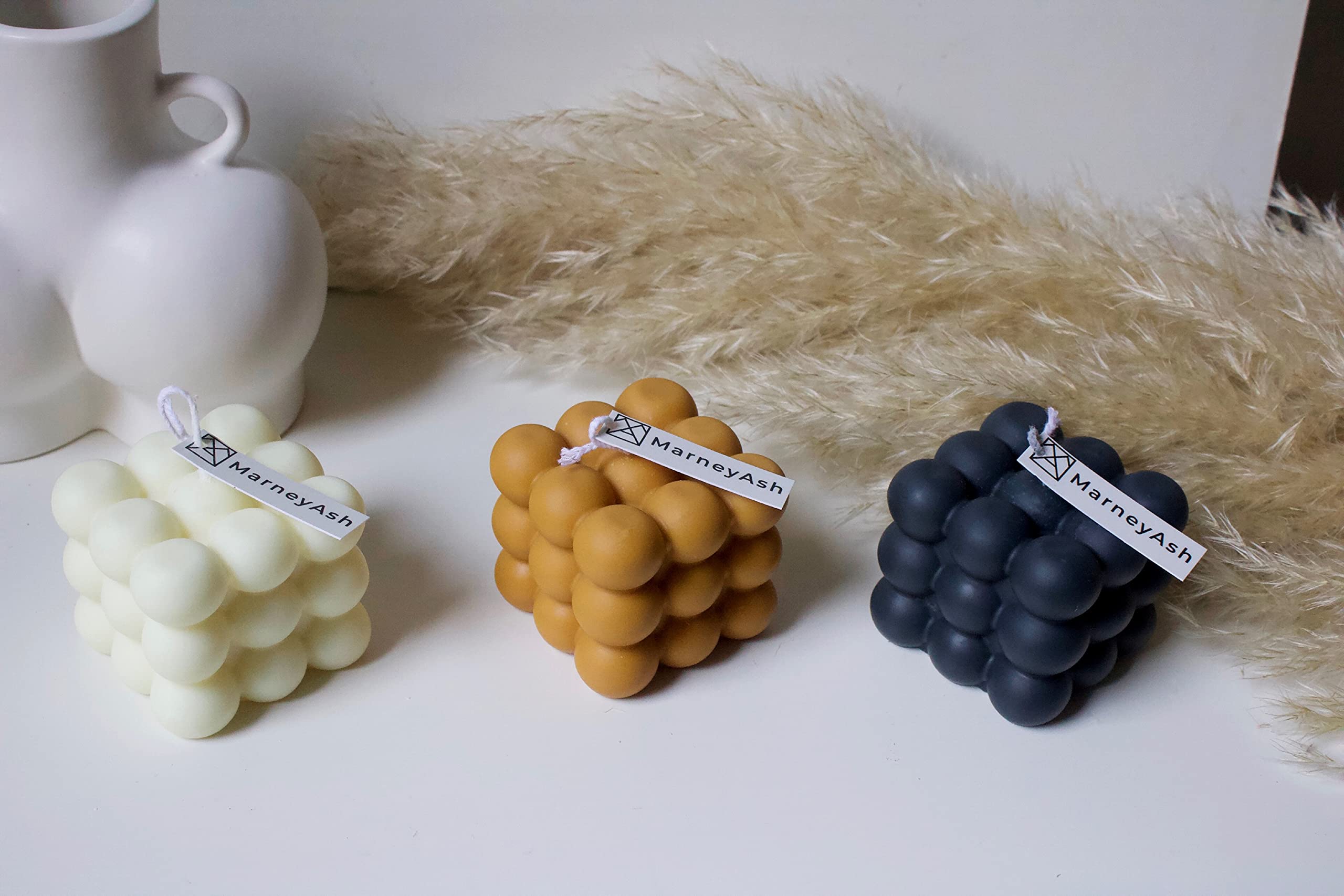 Bubble Cube Scented Candles 3-Piece Set - Lavender Essential Oil Soy Wax Candles for Home Decor, Halloween, Gifts | Relaxing Aromatherapy for Bedroom, Bath & Meditation (White Burgundy)