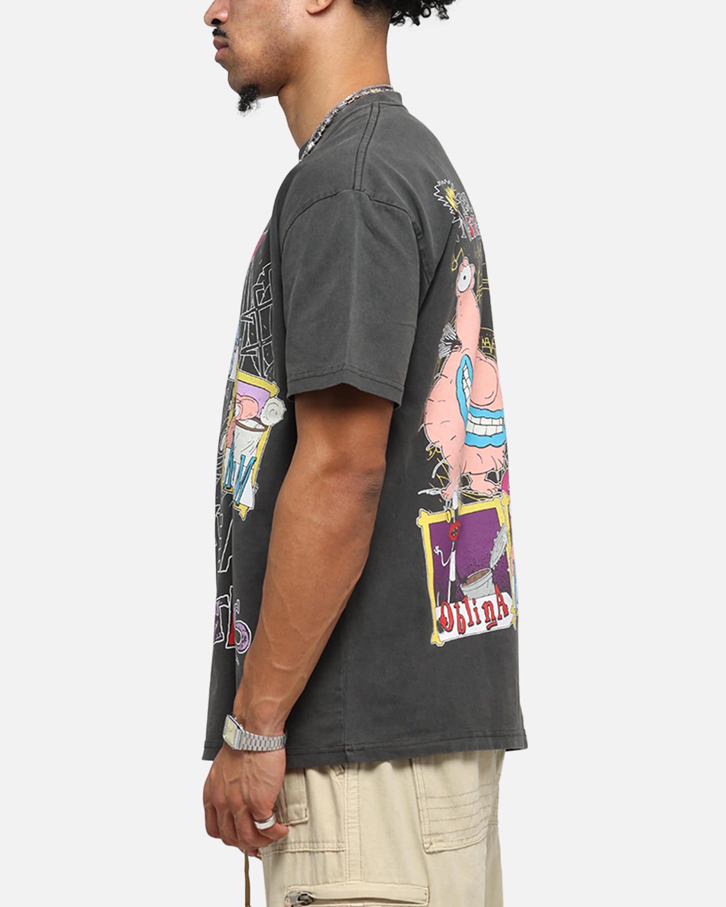 American Thrift x Aaahh!!! Real Monsters Vintage Heavyweight T-Shirt - Black Washed Cotton Tee for Casual Wear & Retro Fashion