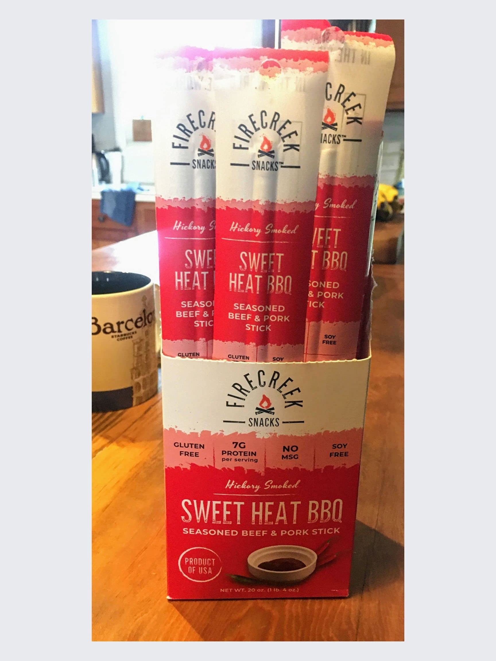 FireCreek Snacks Sweet Heat BBQ Beef Jerky Sticks - Low Carb Keto Protein Snack (1oz, 20 Count) - Gluten Free, High Protein Meat Sticks for Hiking, Camping & Road Trips