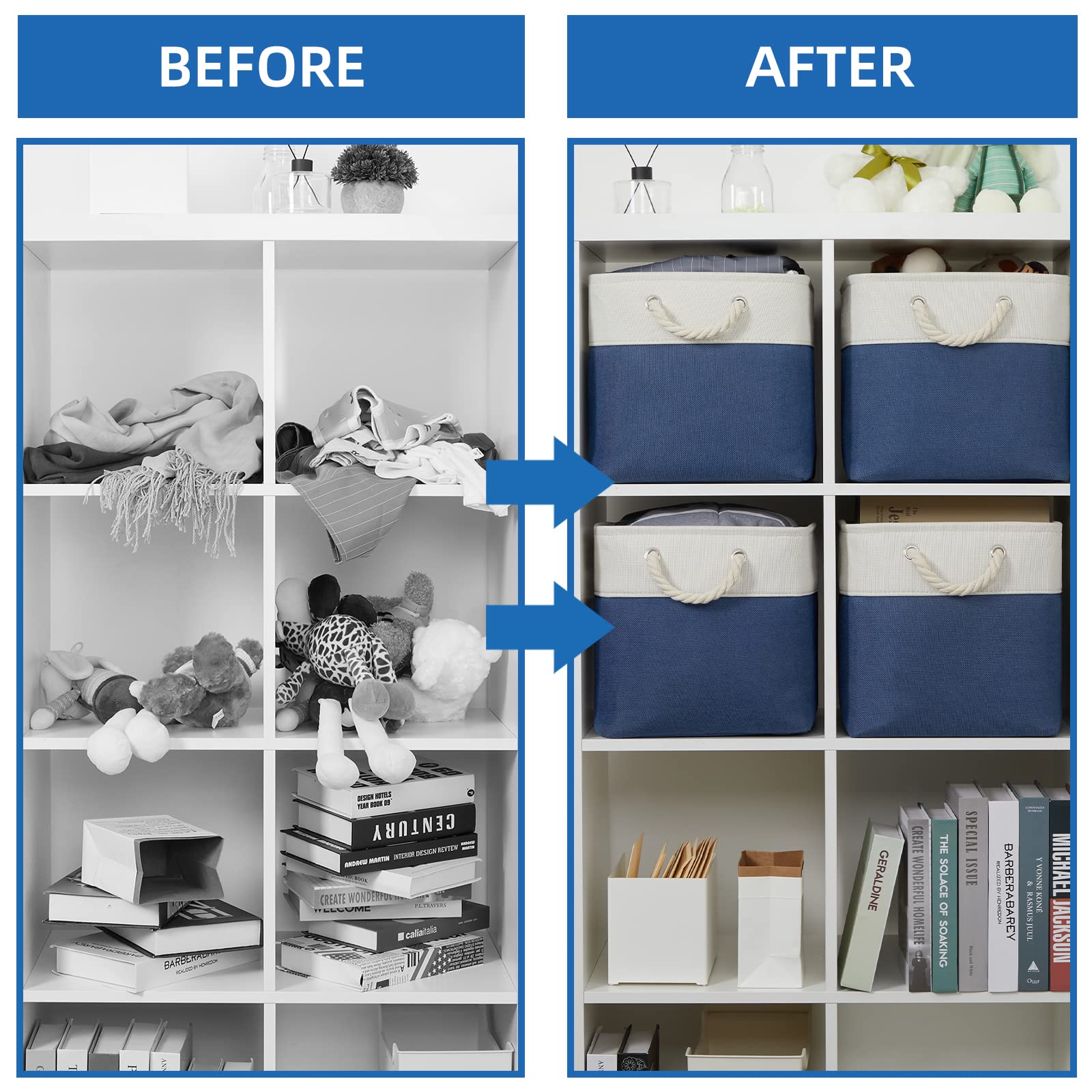 Temary Small Storage Baskets for Shelves - 6 Pack Fabric Storage Bins (11.8