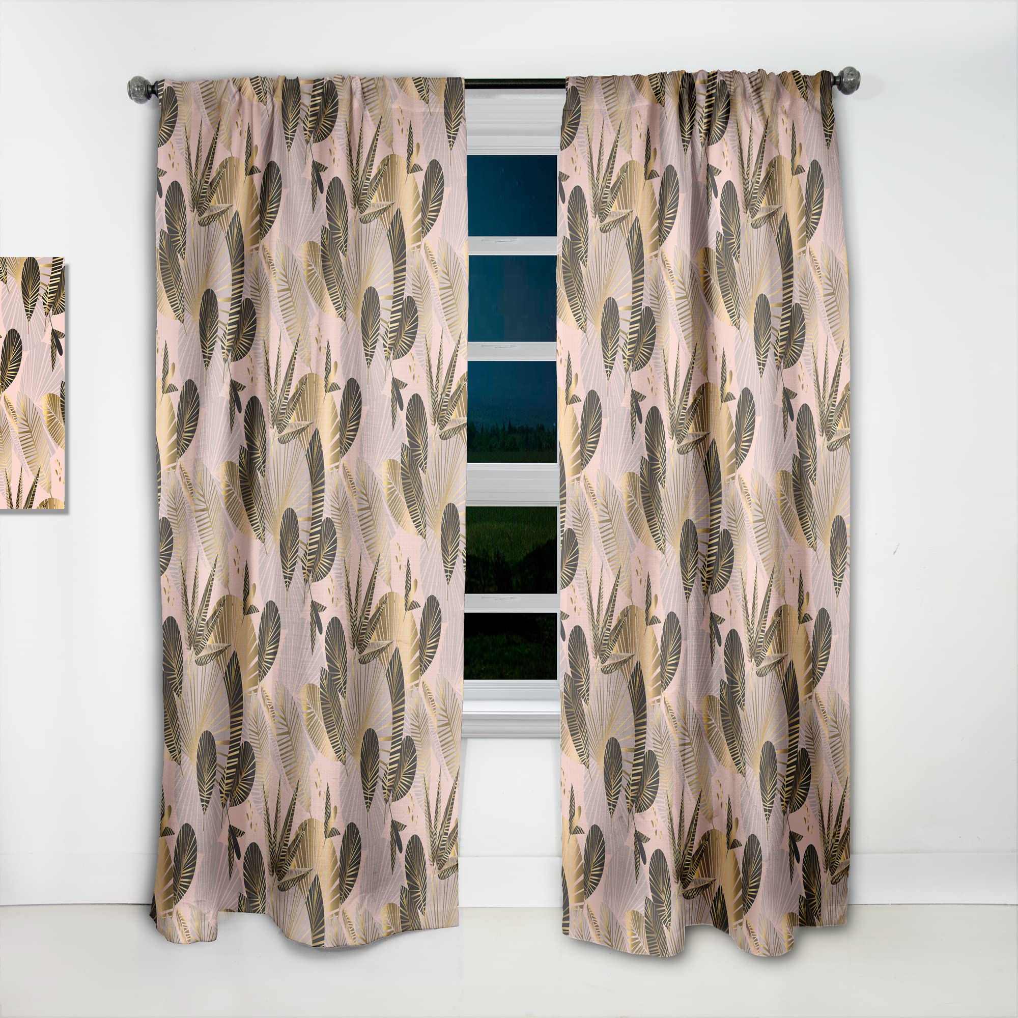 DesignQ 'Golden Foliage III' Thermal Insulated Curtains - 52x63 Inch Single Panel for Bedroom & Living Room - Elegant Home Decor for Temperature Control & Privacy