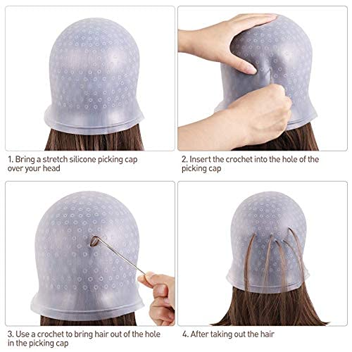 Falkiya Reusable Silicone Hair Dye Cap with Hook & Metal Needle (25x22cm) - Professional Highlighting & Frosting Cap for Salon & Home Use - Perfect for Balayage, Ombre & Hair Coloring Techniques