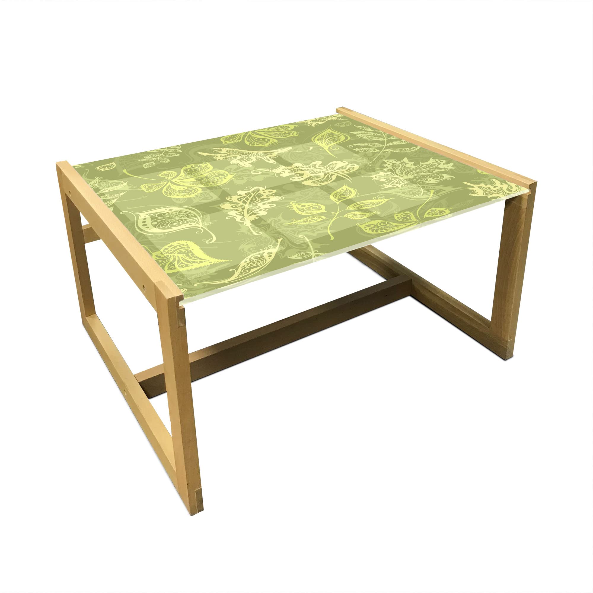 Ambesonne Green Olive Leaf Coffee Table - Acrylic Glass Top with Wooden Frame, Modern Office & Dorm Decor, Medium Size Home Furniture for Living Room, Bedroom, or Study Area