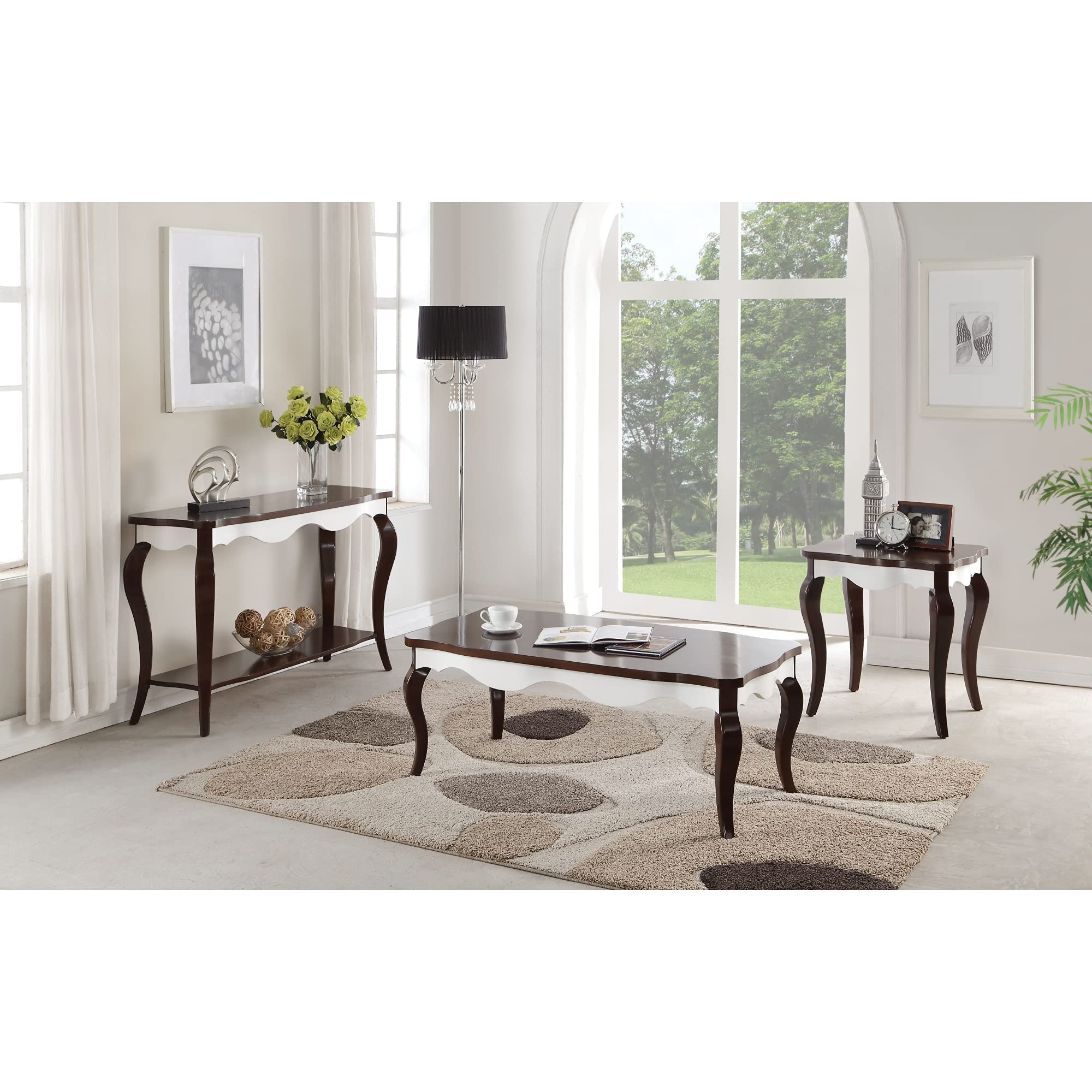 Modern Walnut & White Coffee Table - Solid Wood Living Room Furniture for Home Decor - Perfect for Small Spaces, Apartments, and Cozy Living Rooms