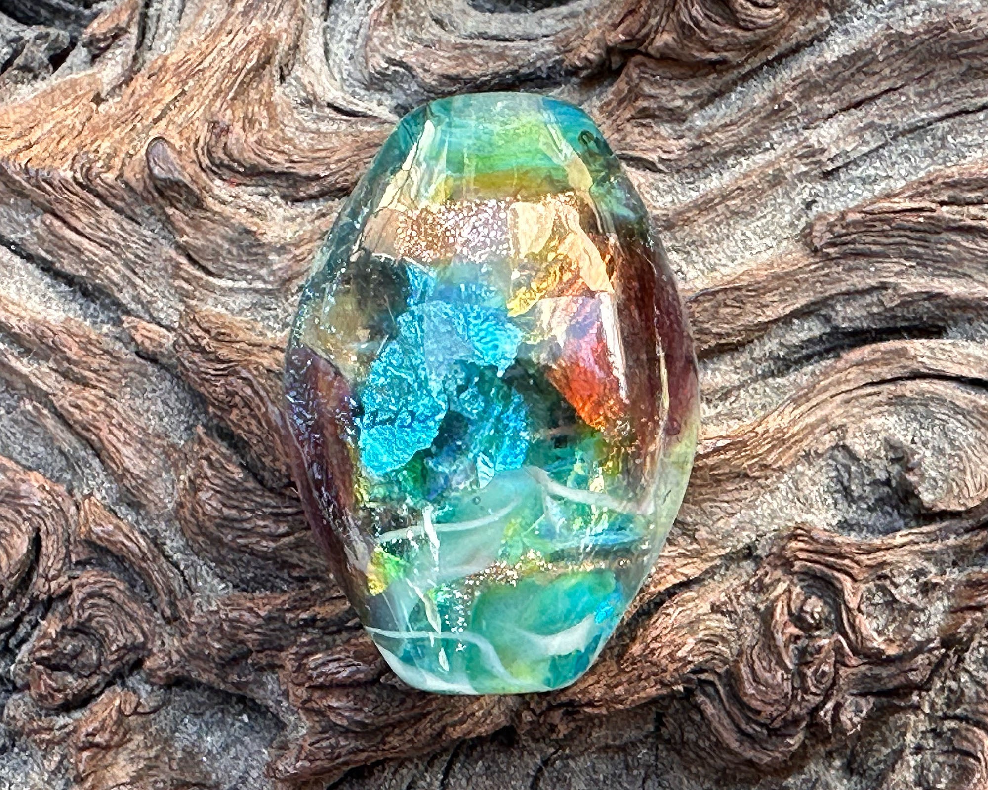 Aqua Rainbow Lampwork Glass Focal Bead SRA - Handmade Artisan Jewelry Beads for Necklaces, Bracelets & DIY Craft Projects