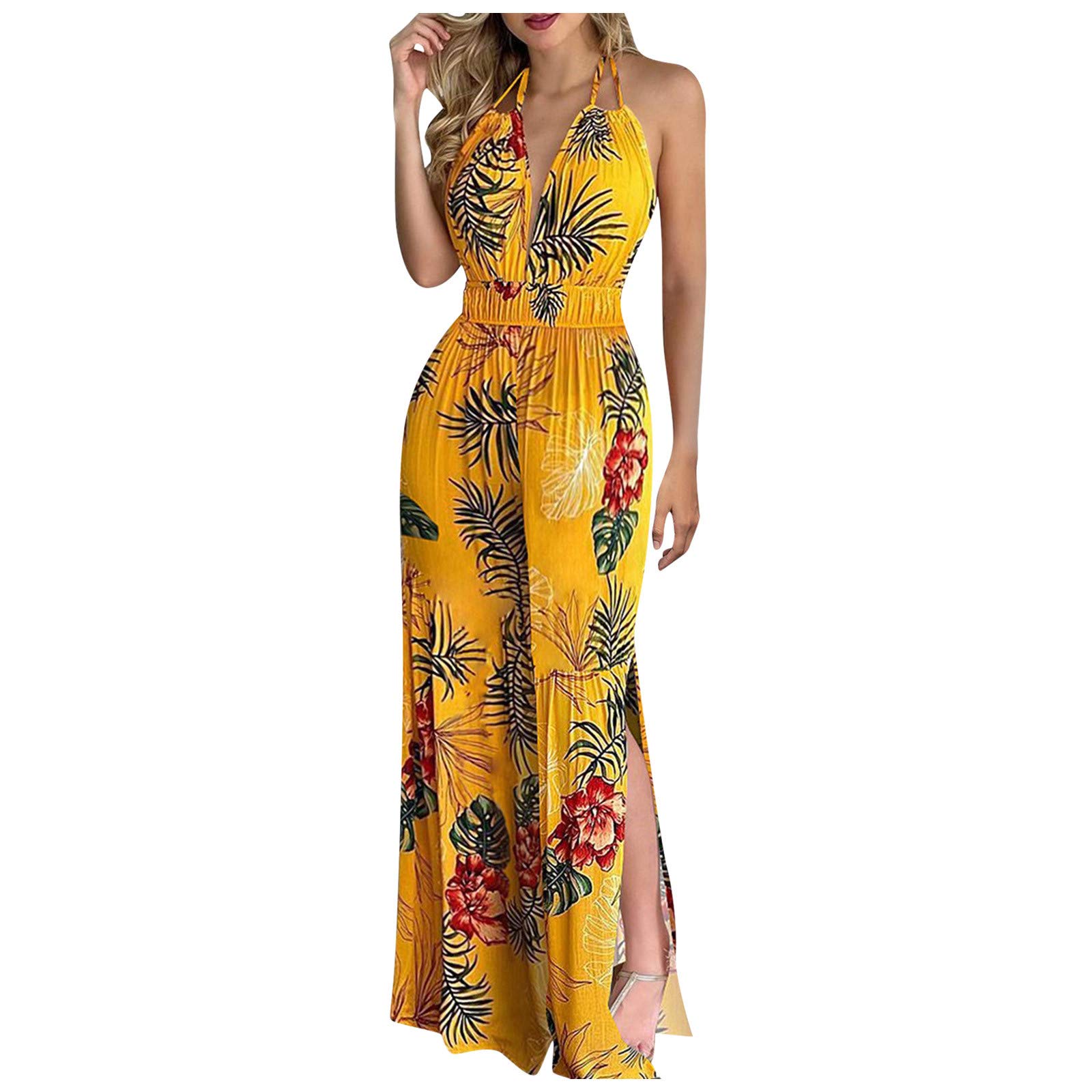 Women's High Waist Jumpsuit Romper - Stretchy Elastic Summer Casual Rompers & Loungewear for Beach, Vacation, and Everyday Wear