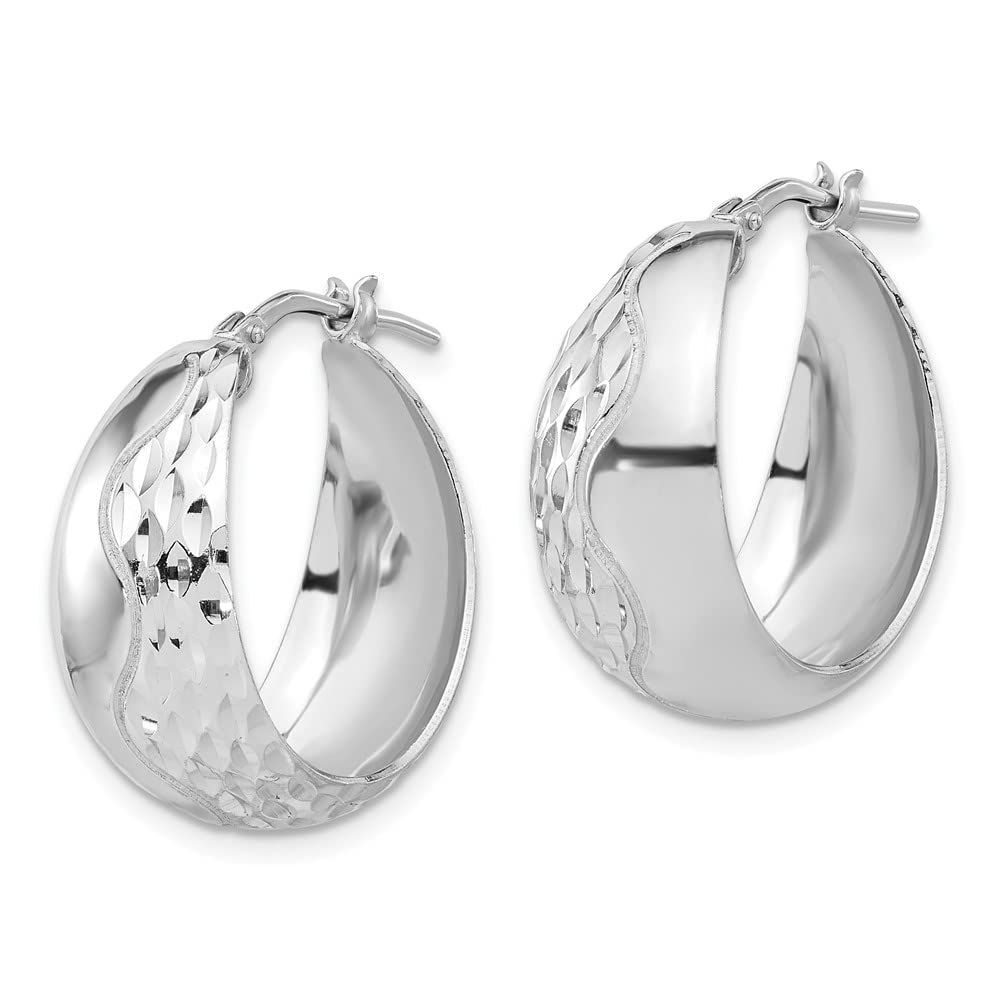 Sterling Silver Rhodium-Plated Polished & Textured Hoop Earrings - 0.85 Inch Diameter - Elegant Everyday Jewelry for Women - Perfect for Work, Parties & Special Occasions