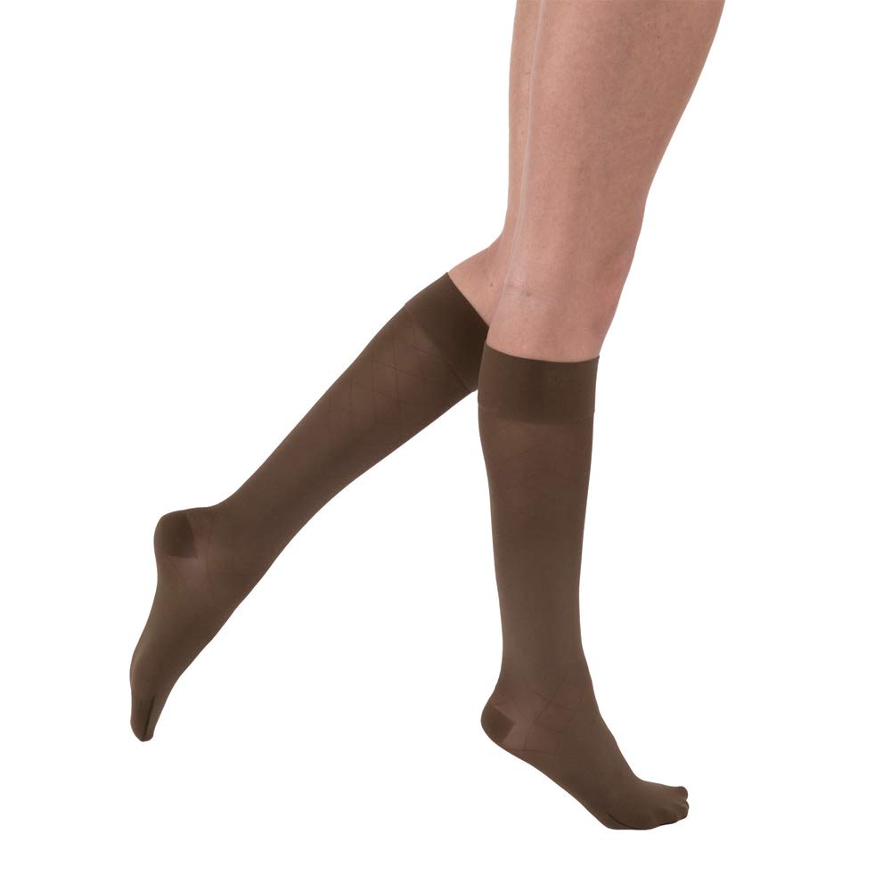JOBST UltraSheer Diamond Pattern 15-20 mmHg Knee High Compression Stockings for Women - Closed Toe, Large Size, Espresso Color - Perfect for Varicose Veins, Swelling & Circulation Support