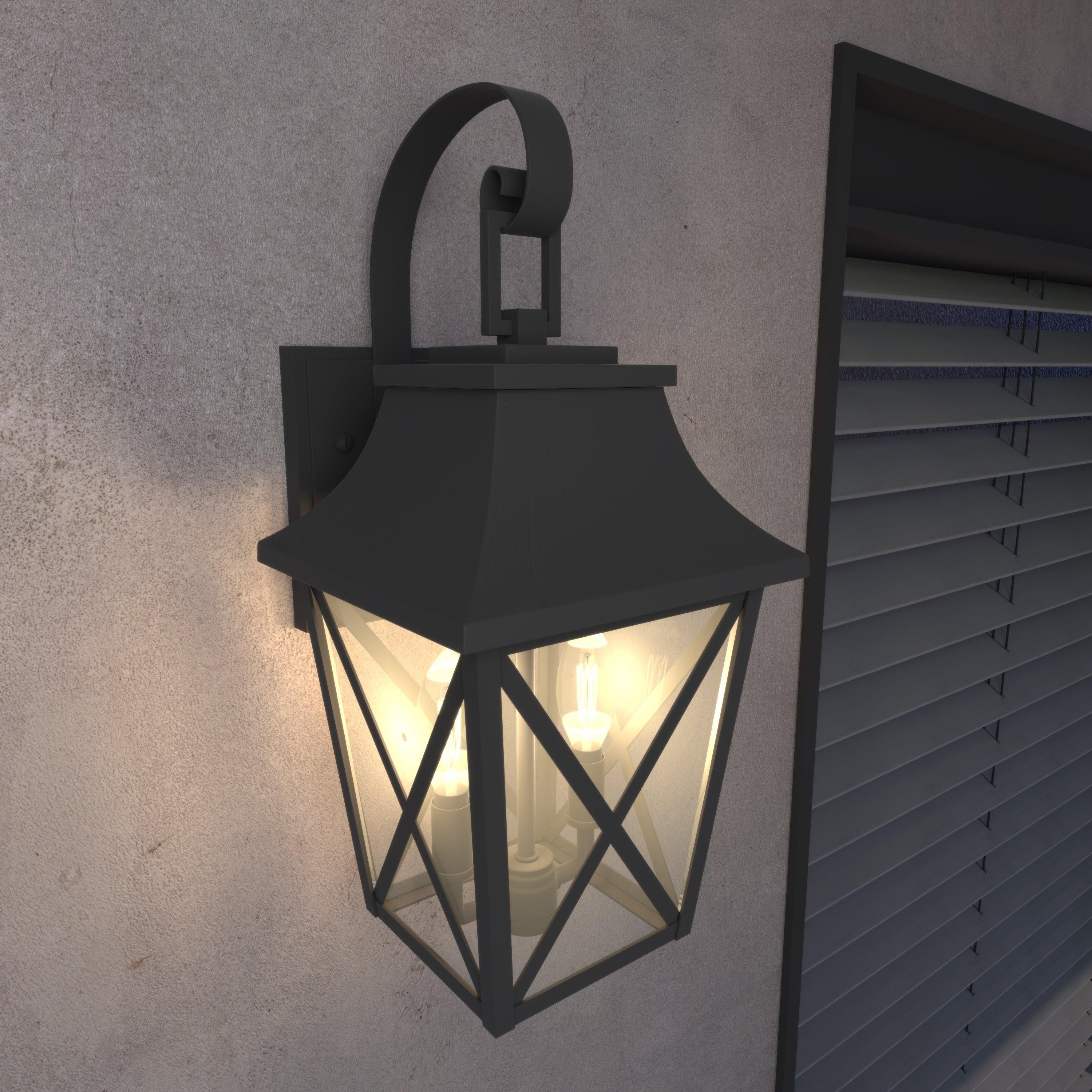 Black Outdoor Wall Lantern - 2 Light Modern Industrial Wall Sconce with Glass Shade, Waterproof Farmhouse Porch Lighting Fixture (1 Pack) - Perfect for Patio, Garden, Entryway and Exterior Home Decor