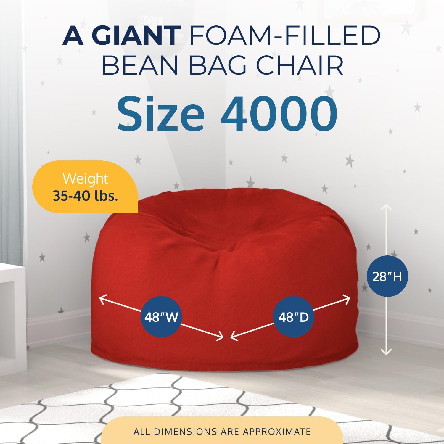 ULTIMATE SACK 4ft Oversized Bean Bag Chair with Footstool - Red Suede Lounge Furniture for Adults | Perfect for Living Room, Bedroom, Game Room & Dorm Relaxation