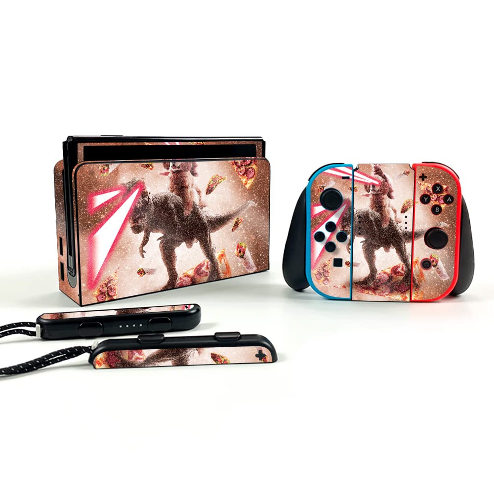 MightySkins Glossy Glitter Skin for Nintendo Switch OLED - Pizza Laser Adventure | Protective Durable Textured Cover | Easy to Apply | Made in USA | Perfect for Gaming Protection & Personalization