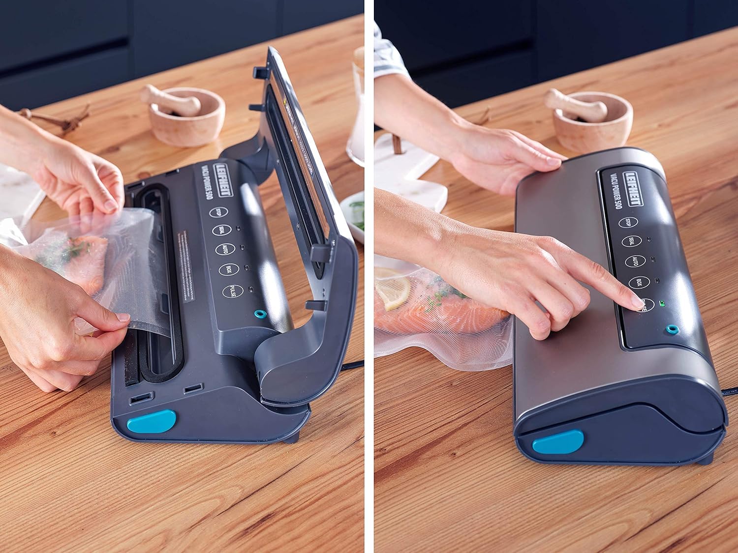 Leifheit Vacu Power 500 Food Vacuum Sealer Machine with 10 Vacuum Bags (20x30cm) - Perfect for Meal Prep, Sous Vide Cooking & Food Storage