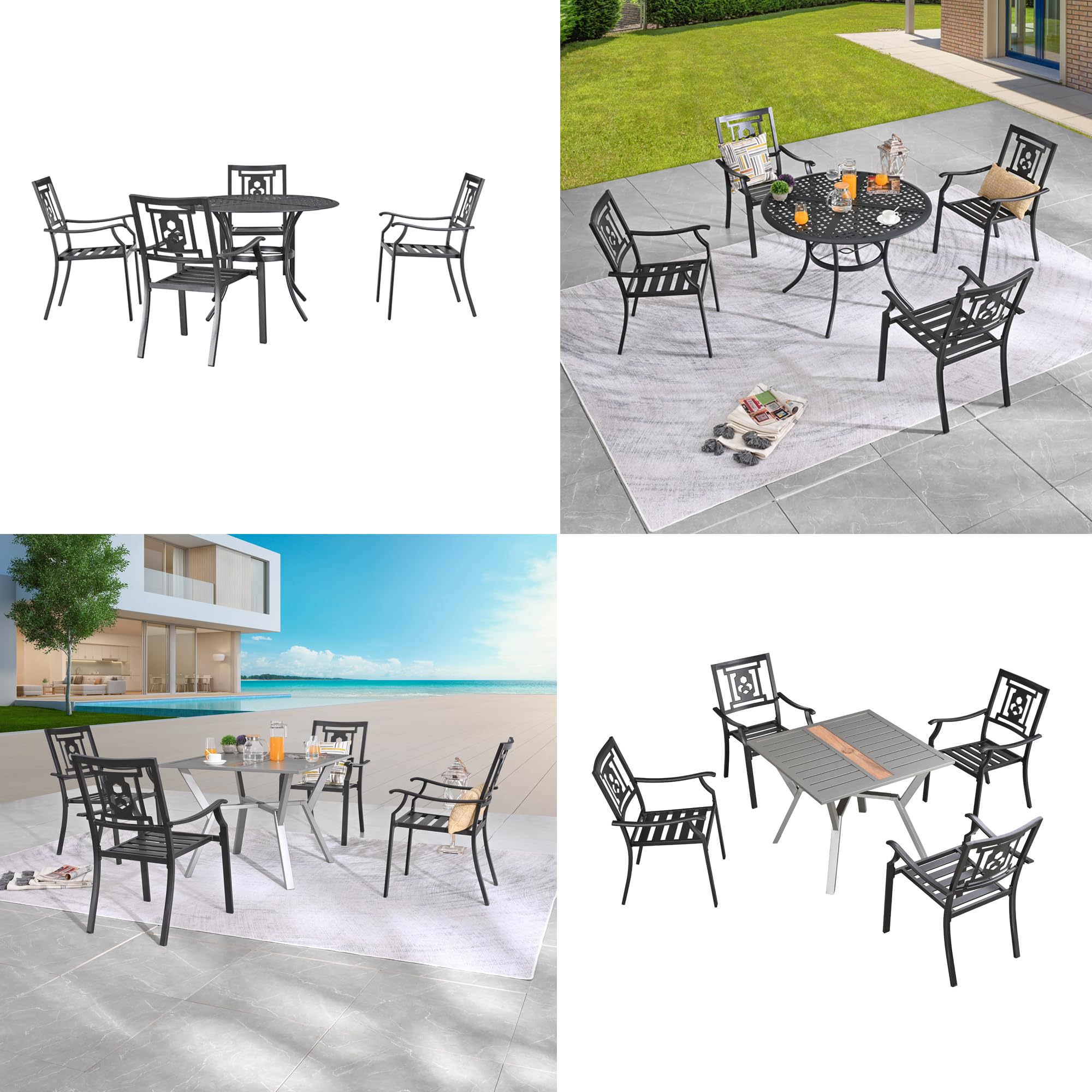 LOKATSE HOME 4-Piece Outdoor Patio Dining Chairs Set - Weather-Resistant Metal Frame Armchairs for Garden, Deck, Poolside & Backyard Decor - Comfortable Outdoor Furniture for Dining & Relaxing