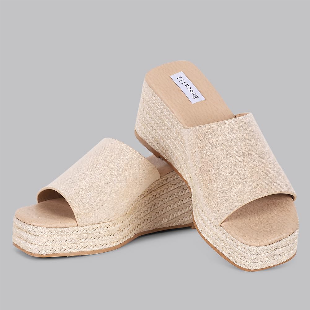 Erocalli Women's Platform Wedge Espadrilles - Slip On Open Toe Bohemian Beach Sandals | Perfect for Summer Vacations, Beach Parties & Casual Outings