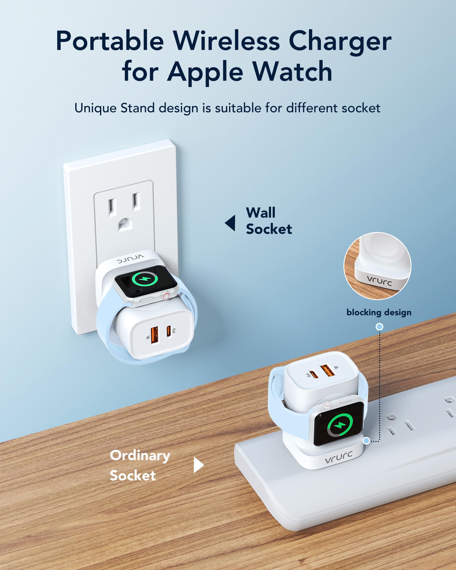 VRURC 3-in-1 Wireless Magnetic Charger for Apple Watch Ultra/SE/10/9/8/7/6/5/4/3, iPhone 16/15/14/13 & Android - 20W PD Fast Charging, Portable USB-C Travel Charging Block (White) | Perfect for Home, Office & Travel Use